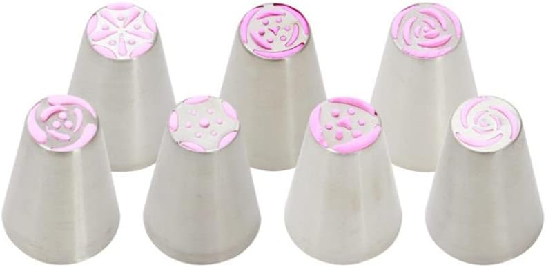 Russian Piping Tips Set with 7 Flower Icing Tips & 2 Leaf Pastry Tips Nozzles for Frosting Cookie Cupcake Cake Decorating