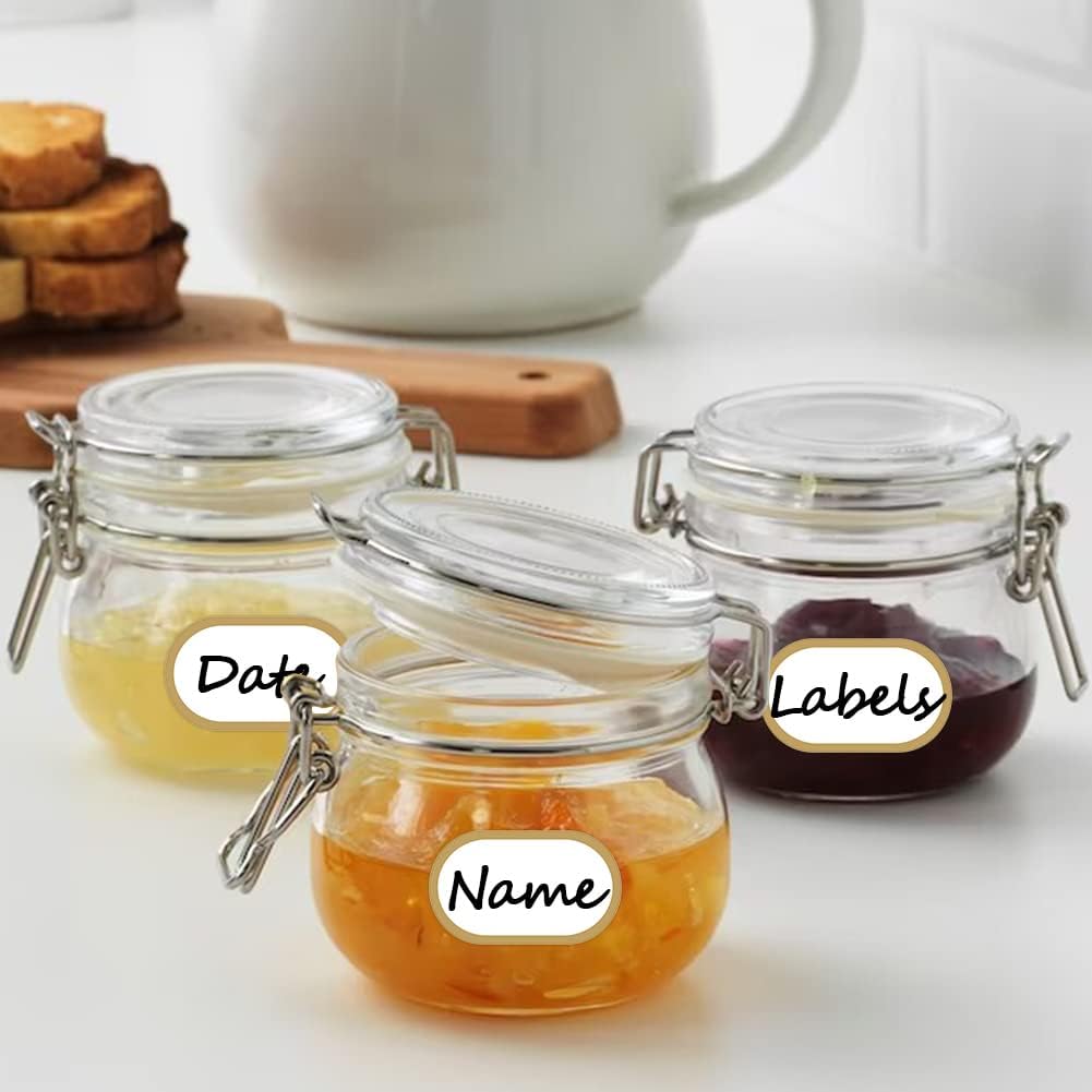 192pcs Removable Bottle Labels Waterproof Self-Adhesive Kitchen Home Edit Food Label Stickers with Gold Border for Food Containers Mason Jars Storage Bins Daycare Organization,with Marker Pen