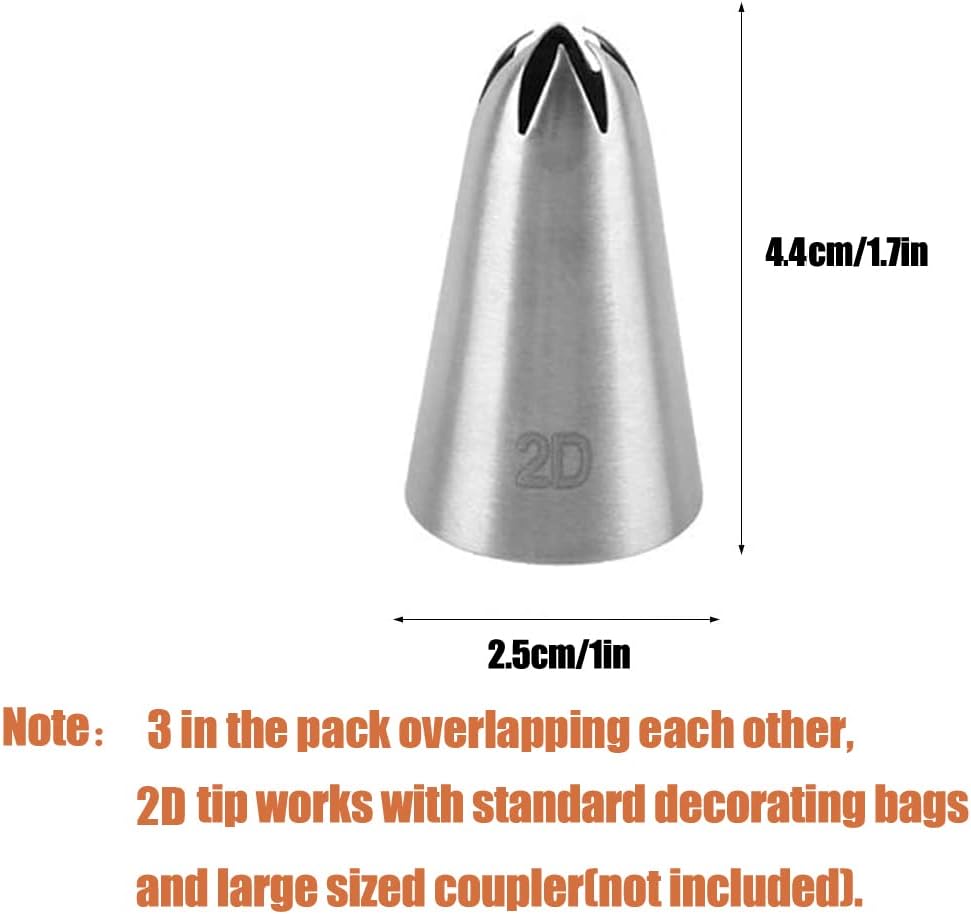 2D Icing Tip,Large Drop Flower Piping Tip,2D Tip for Cake Decorating,Open Star,3 Pcs