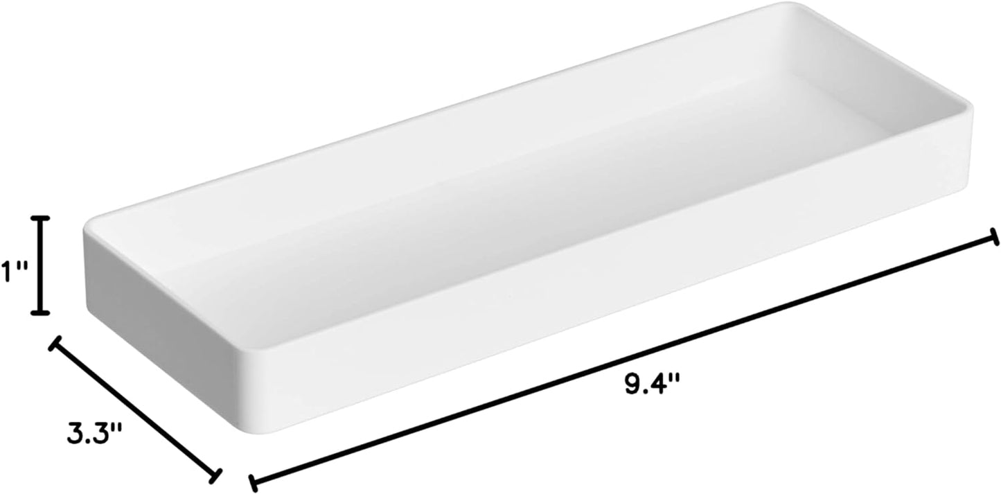 Amazon Basics Rectangular Plastic Desk Organizer, Half Accessory Tray, 9.4" x 3.3" x 1", White