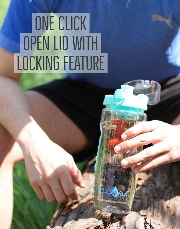 AquaFrut 32 OZ Fruit Infuser Water Bottle BPA-Free Fruit Infusion Sports Bottle - Flip Top Lid w Drinking Spout, Leak Proof, Made of Durable Tritan. Free Recipe eBook! (Black)