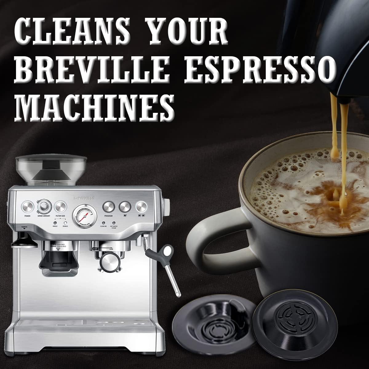 HiWater 2 packs 54mm Coffee Backflush Cleaning Disc Compatible with Breville Espresso Machines BES870XL, BES810BSS, BES840XL -100% silicone material