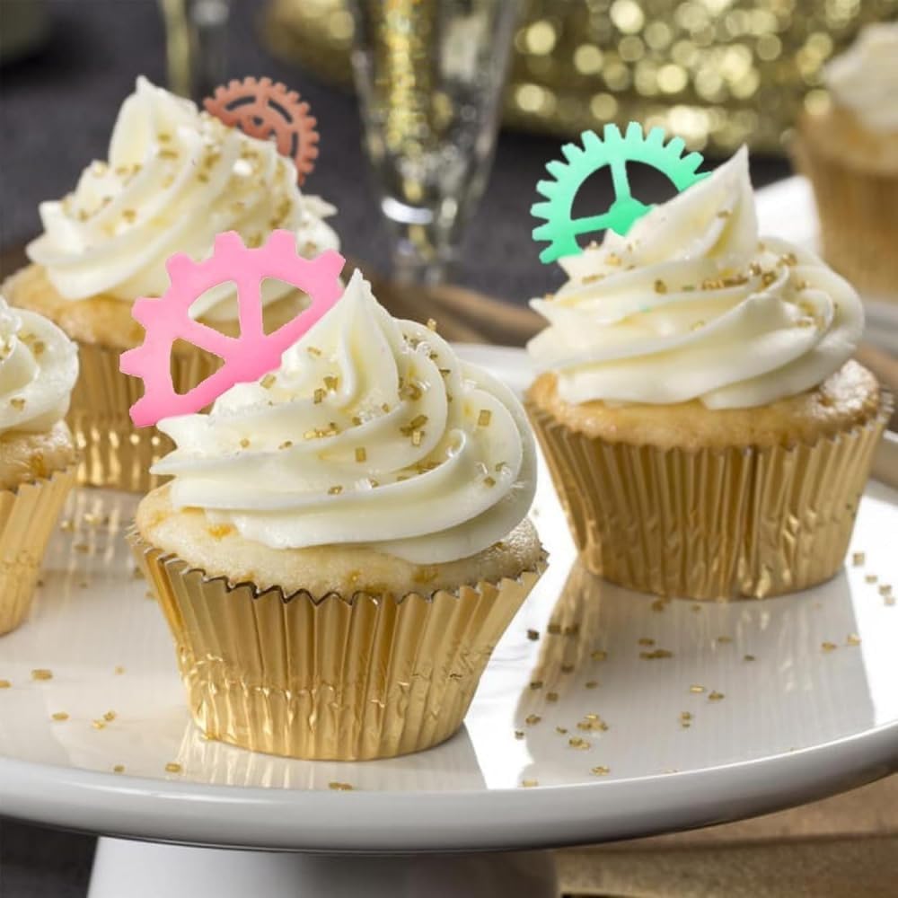 3Pcs White Gear Cookie Cutters, Steampunk Cogs Plunger Mold, 3D Gear Cookie Stamp Mold, Clock Wheel Biscuits Fondant Molds for Cake Cookie food Decoration Cookie Cutters Baking Tools