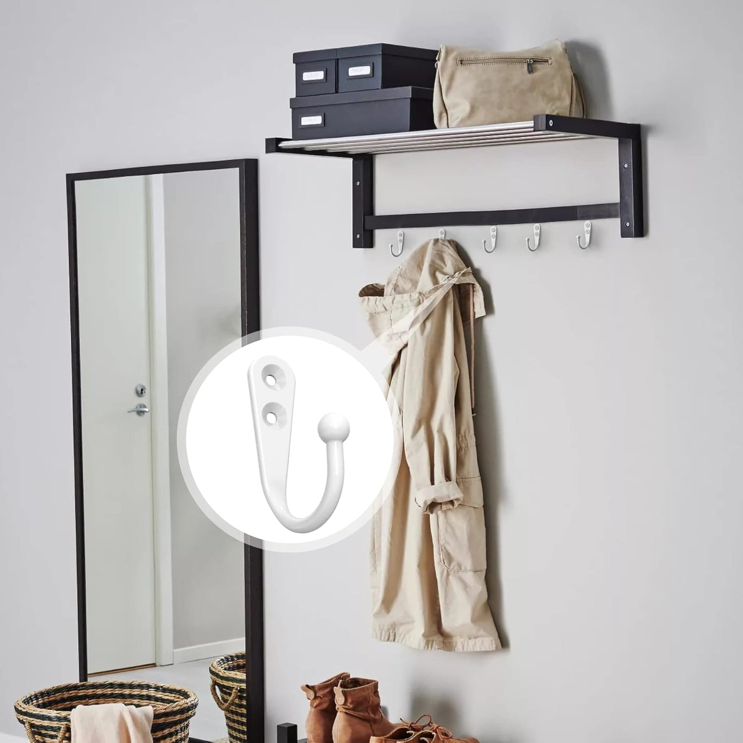 25PCS Wall Hooks | Hooks for Hanging | Wall Hooks for Hanging | Coat Hooks | Hooks for Hanging Heavy Duty | Wall Hangers with 50 Pieces Screws(White)