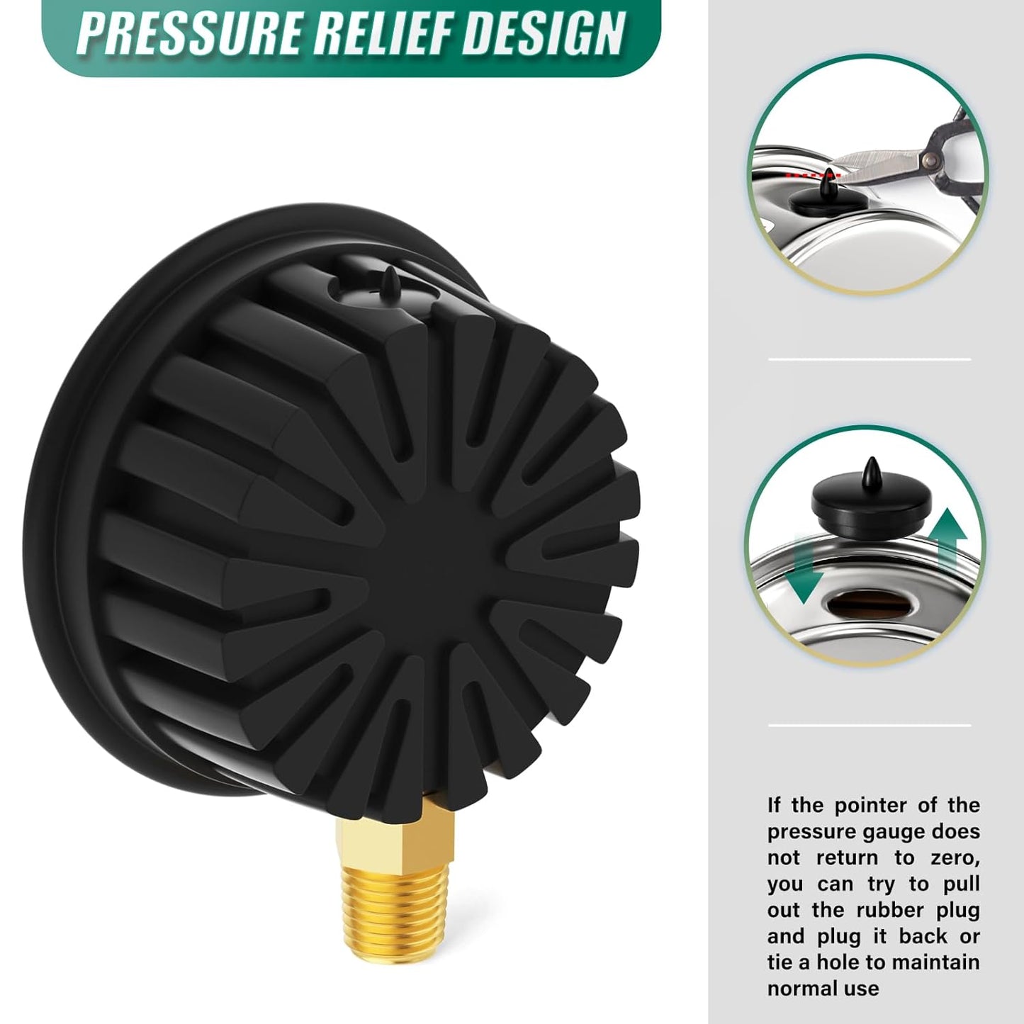 0-100PSI Stainless Steel Liquid Filled Pressure Gauge, 2.5" Dial Size, 1/4" NPT Lower Mount, with Rubber Protective Sleeve, for Tube, Water Pump, Gas, Liquid, Pressure Test