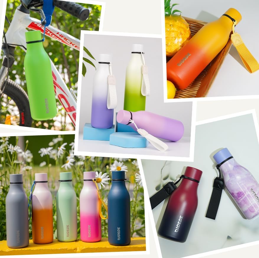 BJPKPK Insulated Water Bottles, 12oz Stainless Steel Metal Water Bottle with Strap, BPA Free Leak Proof Thermos, Mugs, Flasks, Reusable Water Bottle for Sports & Travel, Forest Green