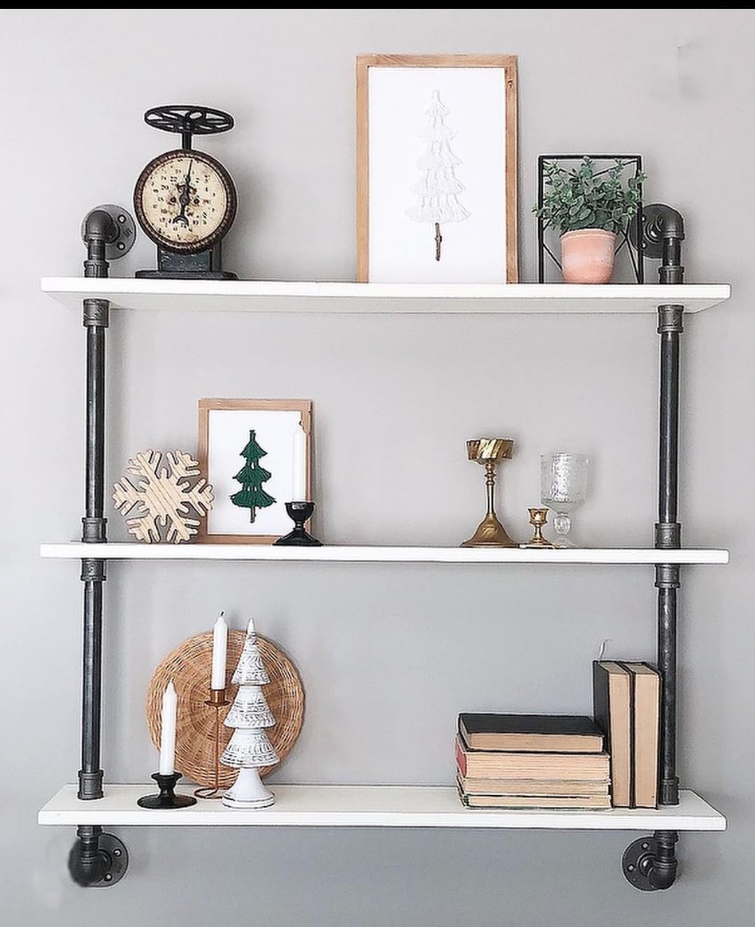 Industrial Pipe Shelving Rustic White Pipe Wall Shelves Bathroom Shelves with Wood Planks Industrial Floating Shelves 30 Inch Farmhouse Bookshelf Pipe Shelves Wall Mounted
