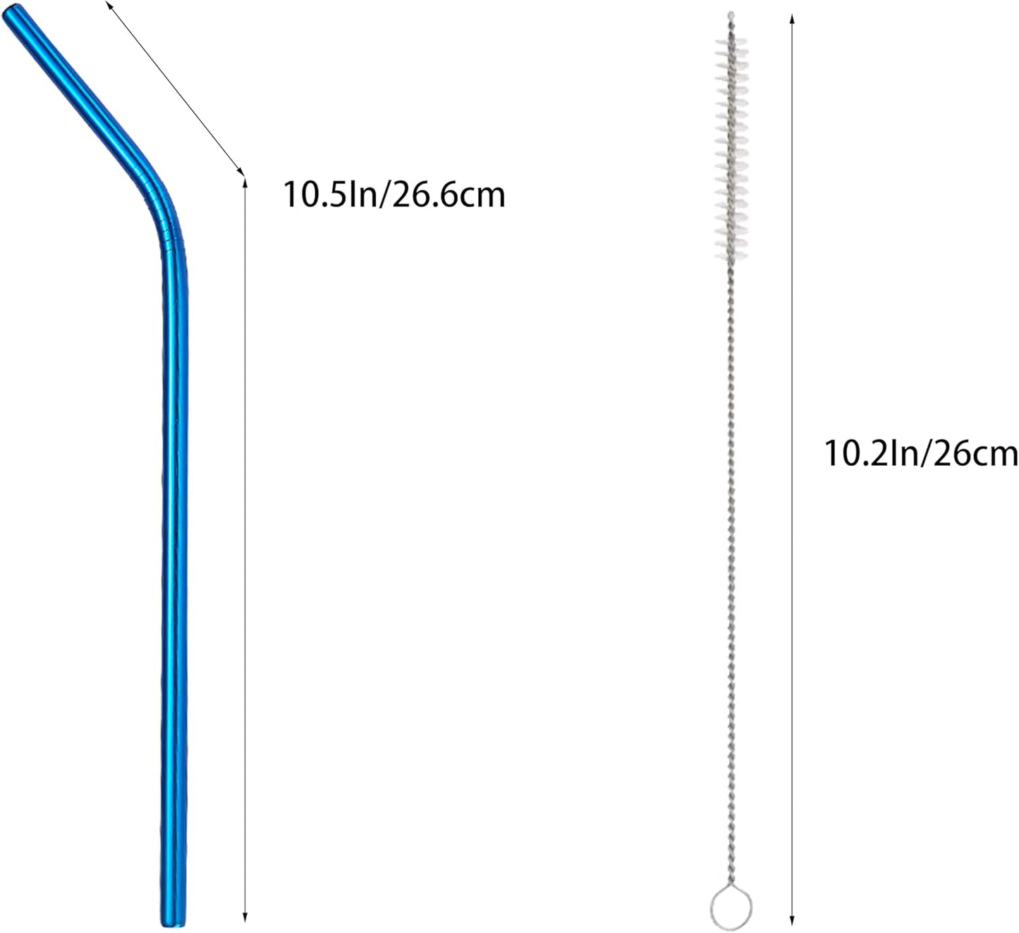 10 Pcs Stainless Steel Straws, Reusable Drinking Straws, Bent Metal Straw Sets with 2 Pcs Cleaning Brushes (Blue, 10.5 Inch)