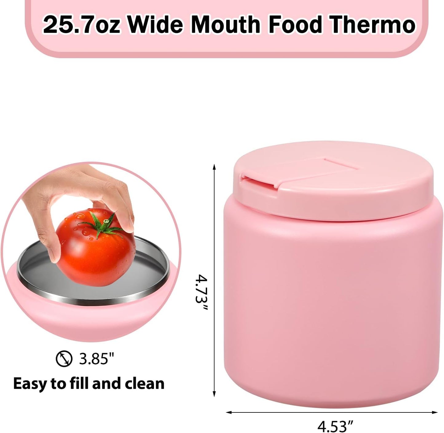 26oz Kids Thermos for Hot Food, Insulated Vacuum Food Jar with Buckle Lid, Stainless Steel Wide Mouth Leak Proof Insulated Lunch Container for School Picnic Travel, Pink