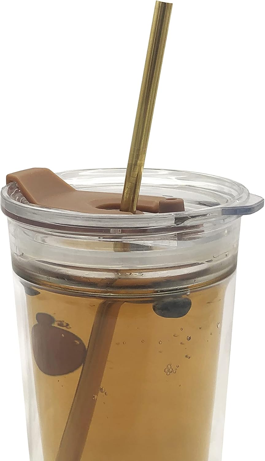 10 Pcs Stainless Steel Straws, Reusable Drinking Straws, Straight Metal Straw Sets with 2 Pcs Cleaning Brushes (8.5 Inch, Gold)