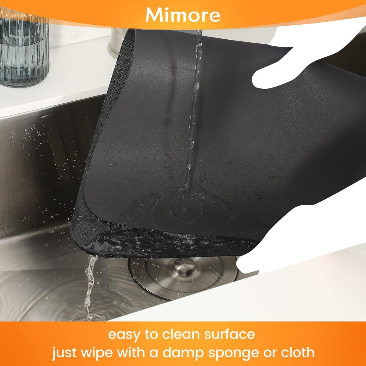 Mimore Coffee Mat - 12x19 Inch Black Countertop Mat - Absorbent, Hides Stains, Rubber Backed - Dish Drying Mat Fits Under Coffee Maker or Espresso Machine