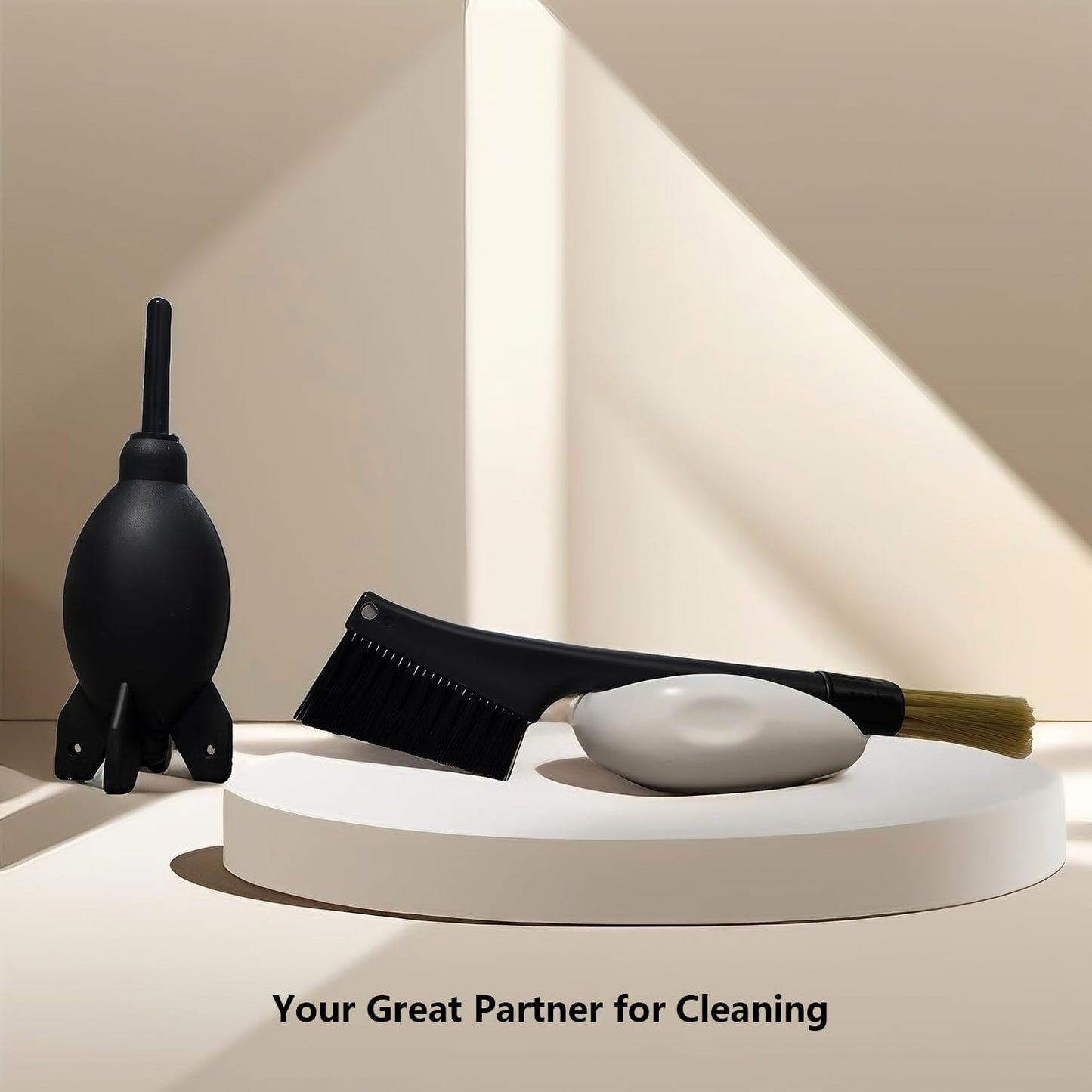 Espresso Coffee Machine Cleaning Brush Kit with Portafilter Cleaning Disc (Dual Head Brush with Rocket air Blower)