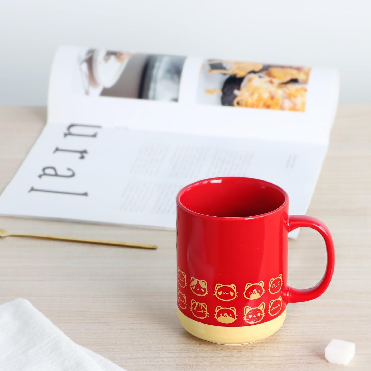 Cat coffee mug-16oz Ceramic Coffee Mugs for Women and Men-Cat gifts for cat lovers-Cute Coffee and Tea Mug-Red