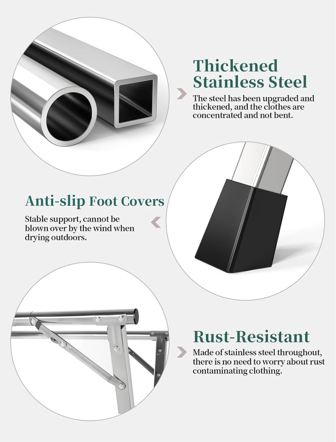 95 Inches Heavy - Duty Stainless Steel Folding Clothes Drying Rack Indoor Outdoor Anti-Rust 20 Windproof Hooks Portable & Foldable Laundry Rack (95'')