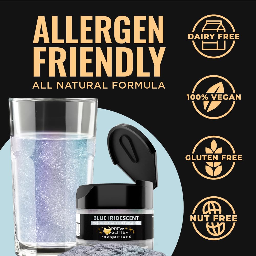 Brew Glitter Iridescent Blue Edible Drink Glitter 1x 4g Jar for Cocktails, Beer, & Beverages