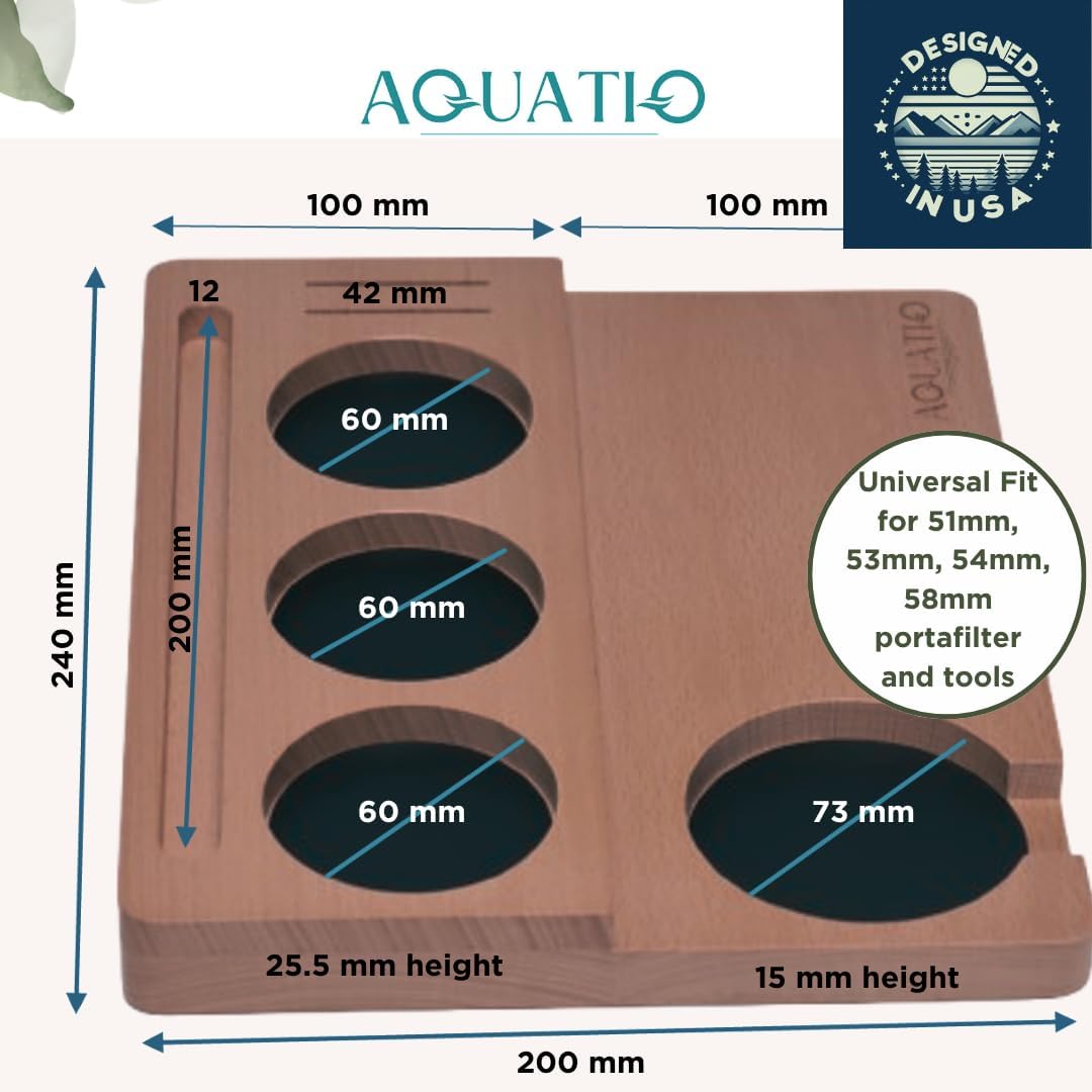 51-58 mm Wide Espresso Tamping Mat - Wooden Coffee Tamping Station - Espresso Accessories for Baristas