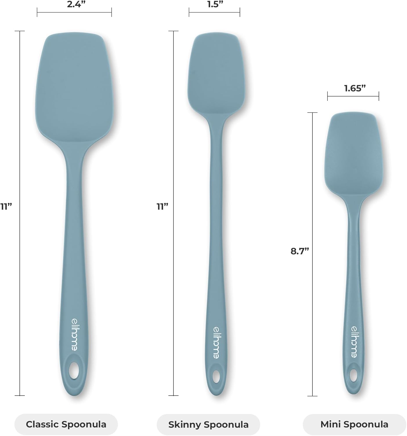 Elihome Classic Silicone Spoonula - Non-Stick Heat Resistant Silicone Scraper Spatula for Mixing, Serving, Scraping, Stirring, and More - 11 Inch, Slate Teal Grey