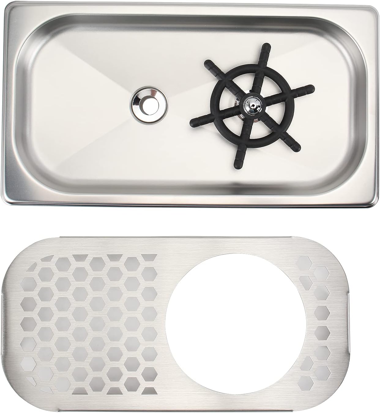 DIBTSA Pitcher Rinser, Espresso Rinser with Spray, Drain and Drip Tray, Stainless Steel Bar Glass Rinser for Sink, Cup Washer for Home Kitchen Hotel Cafe Restaurant (12.8x6.9x1.06 Inch)