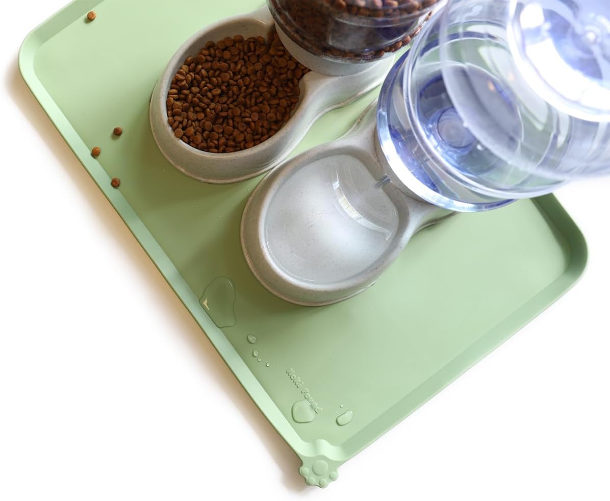 Hoki Found Large Silicone Pet Food Mats Tray - Non Slip Dog Cat Bowl Mats Placemat - Pet Feeding Mat - Waterproof Dog Cat Food Mats -Pet Water Mats for Floors - Jade