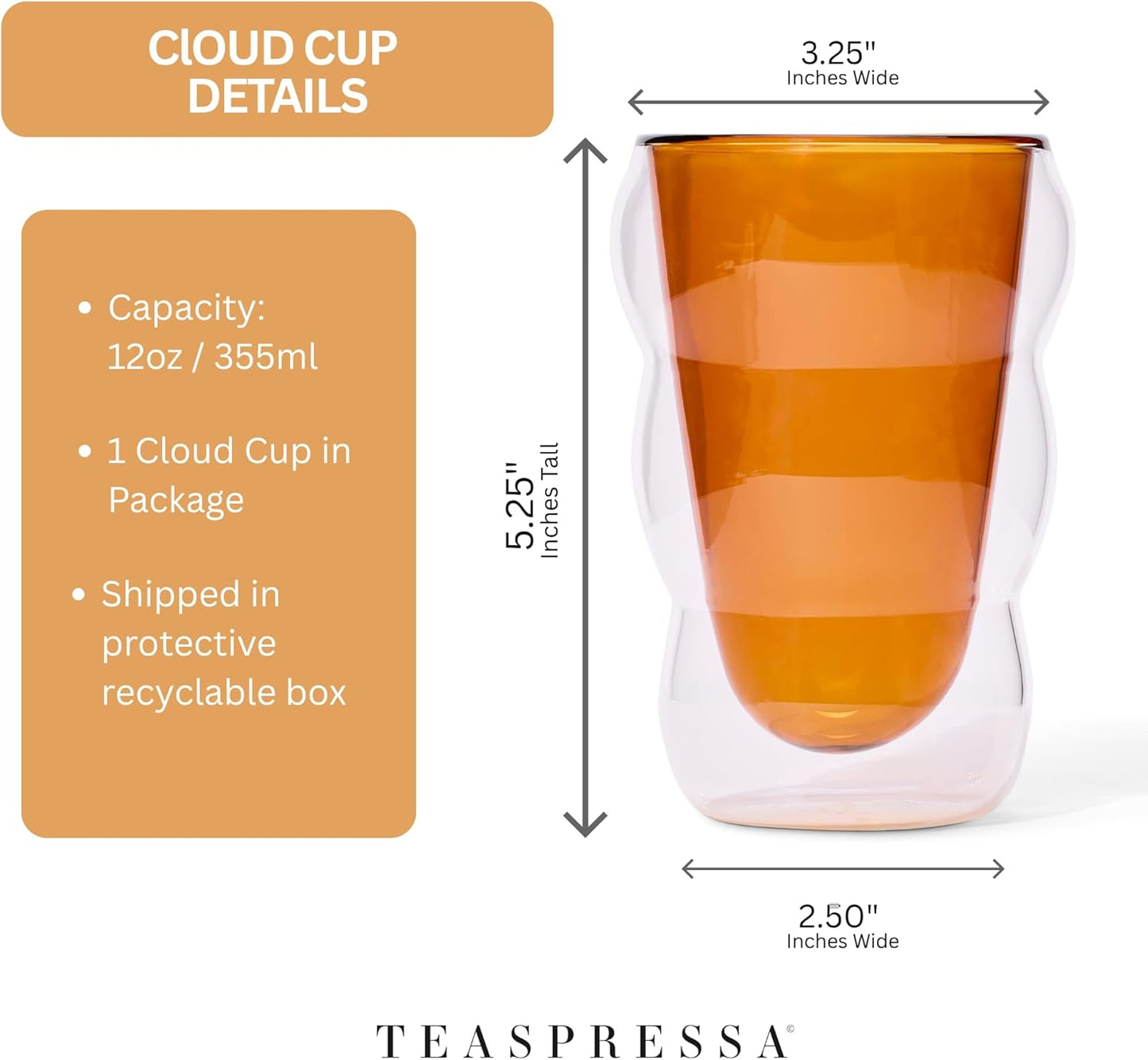Glass Cloud cups 12 oz Double Wall Insulated Glass Cups - heat-resistant borosilicate glass -perfect for iced teas, lattes, and all your favorite sips (White)