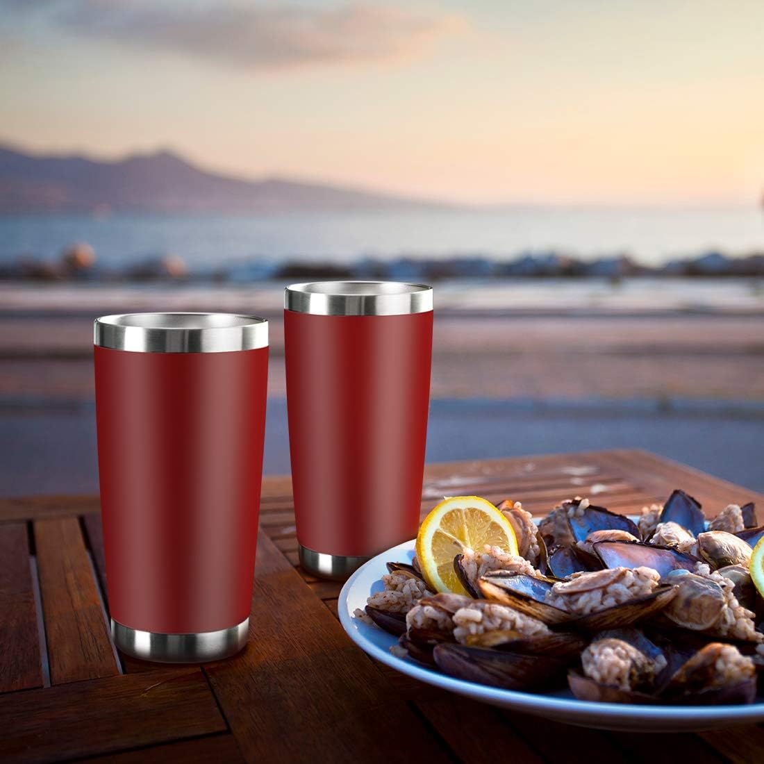 20oz Tumbler Bulk Stainless Steel Vacuum Insulated Tumblers with Lid Double Wall Travel Mug, Durable Powder Coated Coffee Cup, Suitable for Ice Drinks and Hot Beverage (Red 6pack)