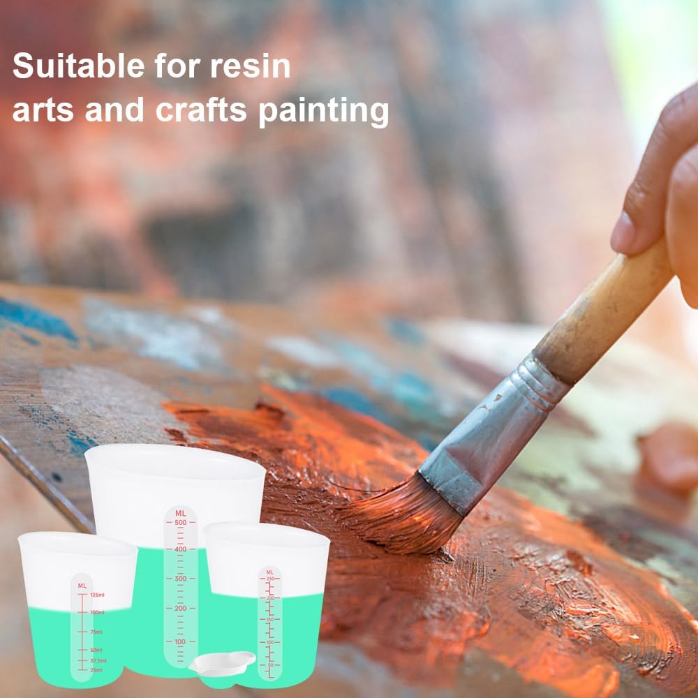 6 PCS Silicone Cup Set, 500ml, 250ml and 125ml for Epoxy Silicone Measuring Cups, Non-Stick Mixing Cups, Casting Molds, Jewelry Making, Silicone Measuring Cups with Marking Ounces/ml