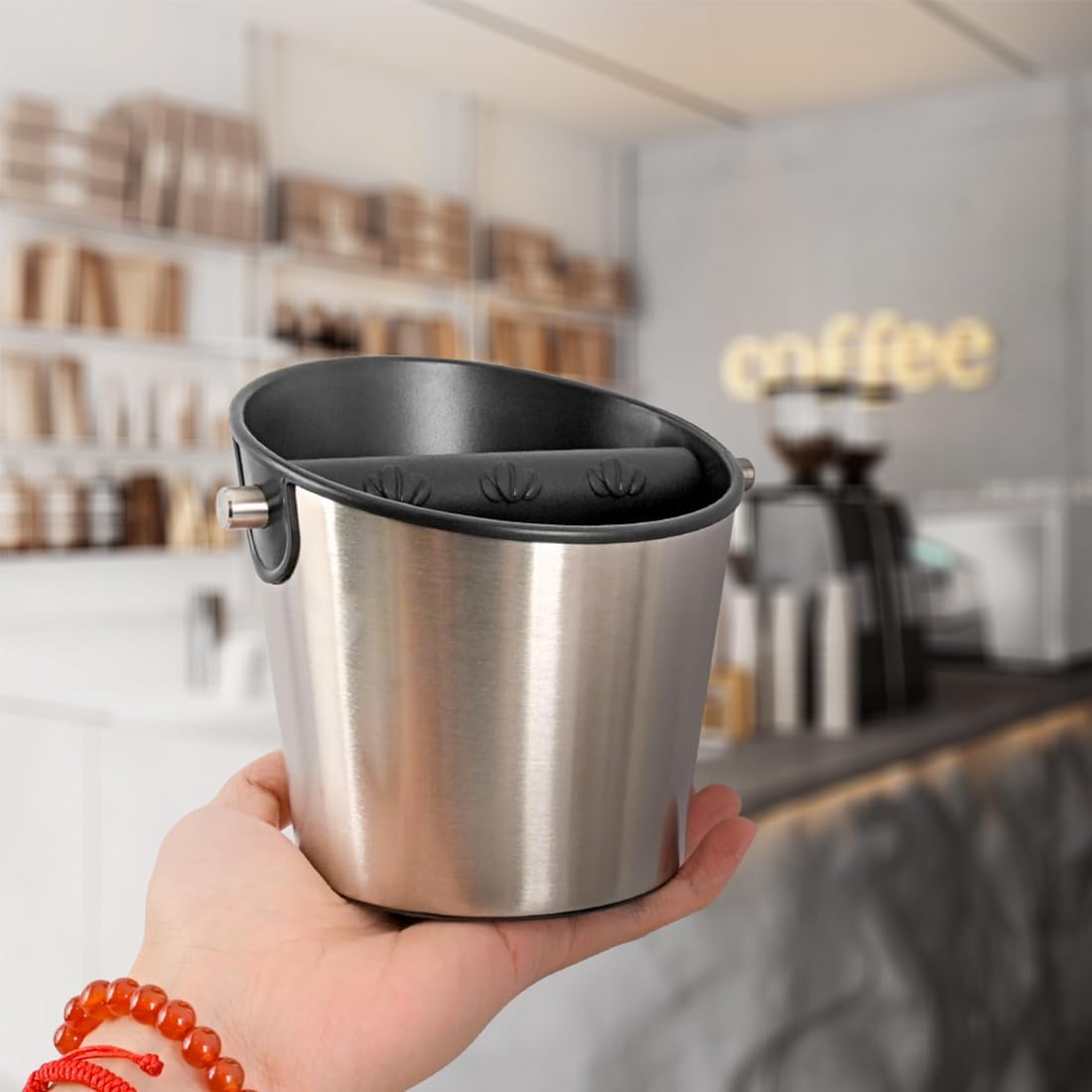 CAFEMASY Espresso Knock Box Barista-Tools - Mini Size Stainless Steel Coffee Puck Disposal Knock Box Espresso Machine Accessories Knock Out Box Container Dump Bin