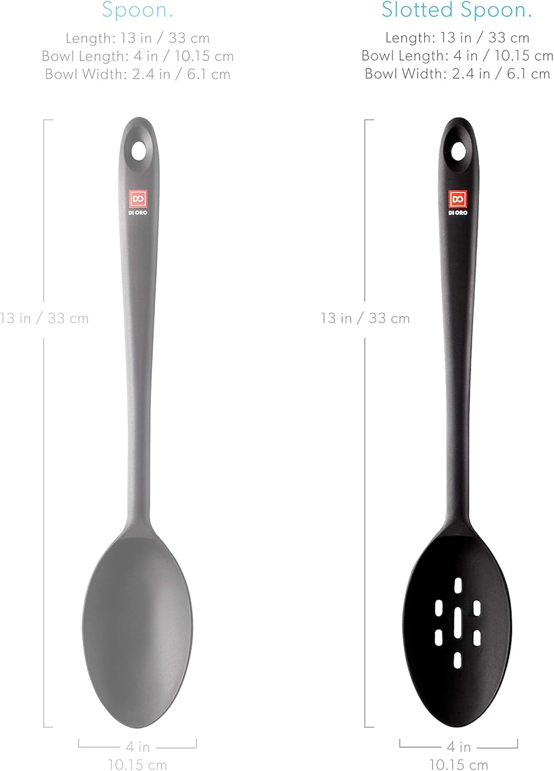 DI ORO Silicone Slotted Spoon - High Heat Silicone Spoon for Cooking & Serving - 600F Nonstick Safe - Dishwasher Safe (Black)