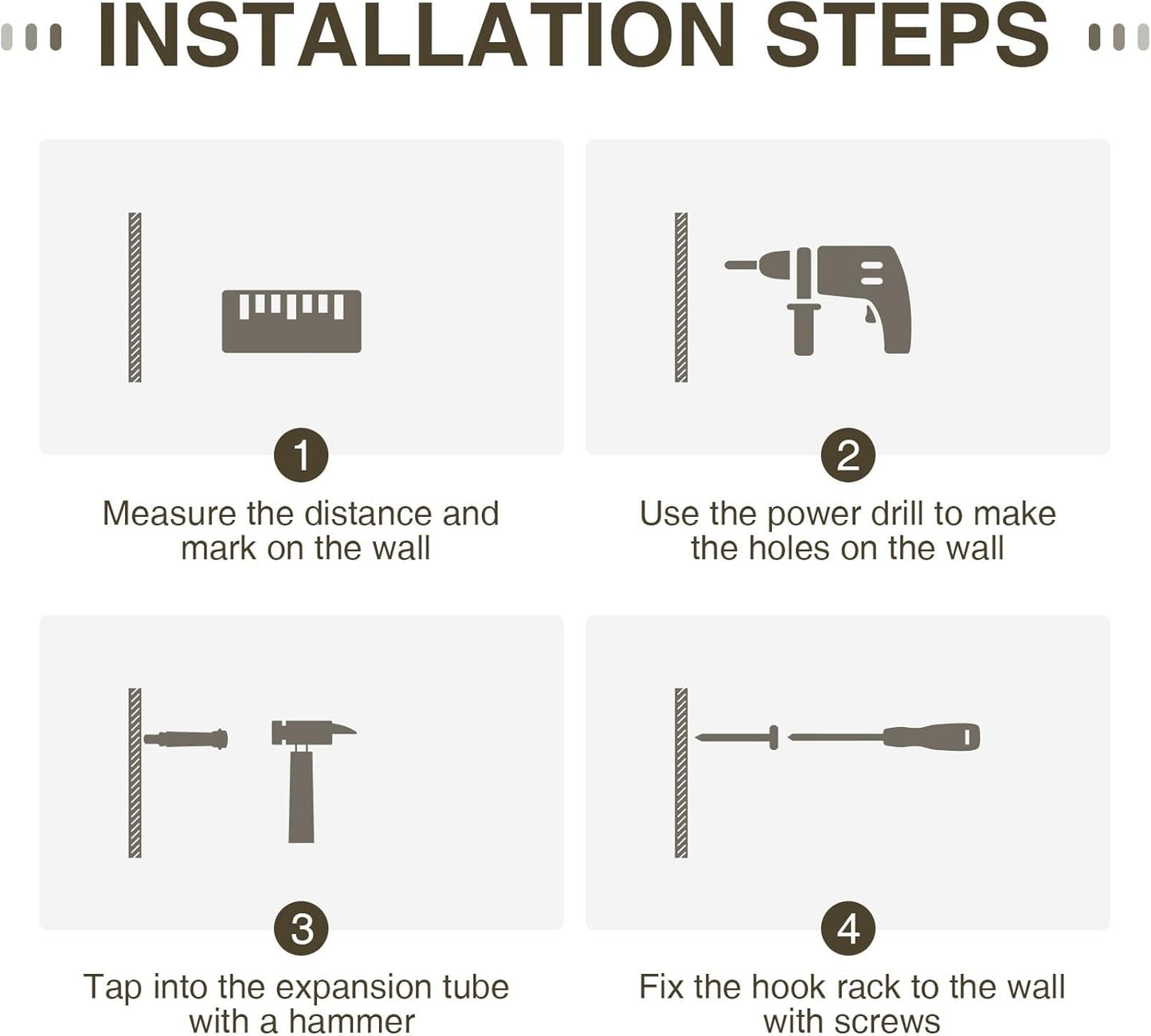 16" Wall Mounted Heavy Duty Label Hook Rack with 3 Hooks, for Hanging Coat, Hat, Jacket or Towel, Fit for Entryway, Hallway, Bedroom, Bathroom, Walk-in Closet and More - Brown/Black