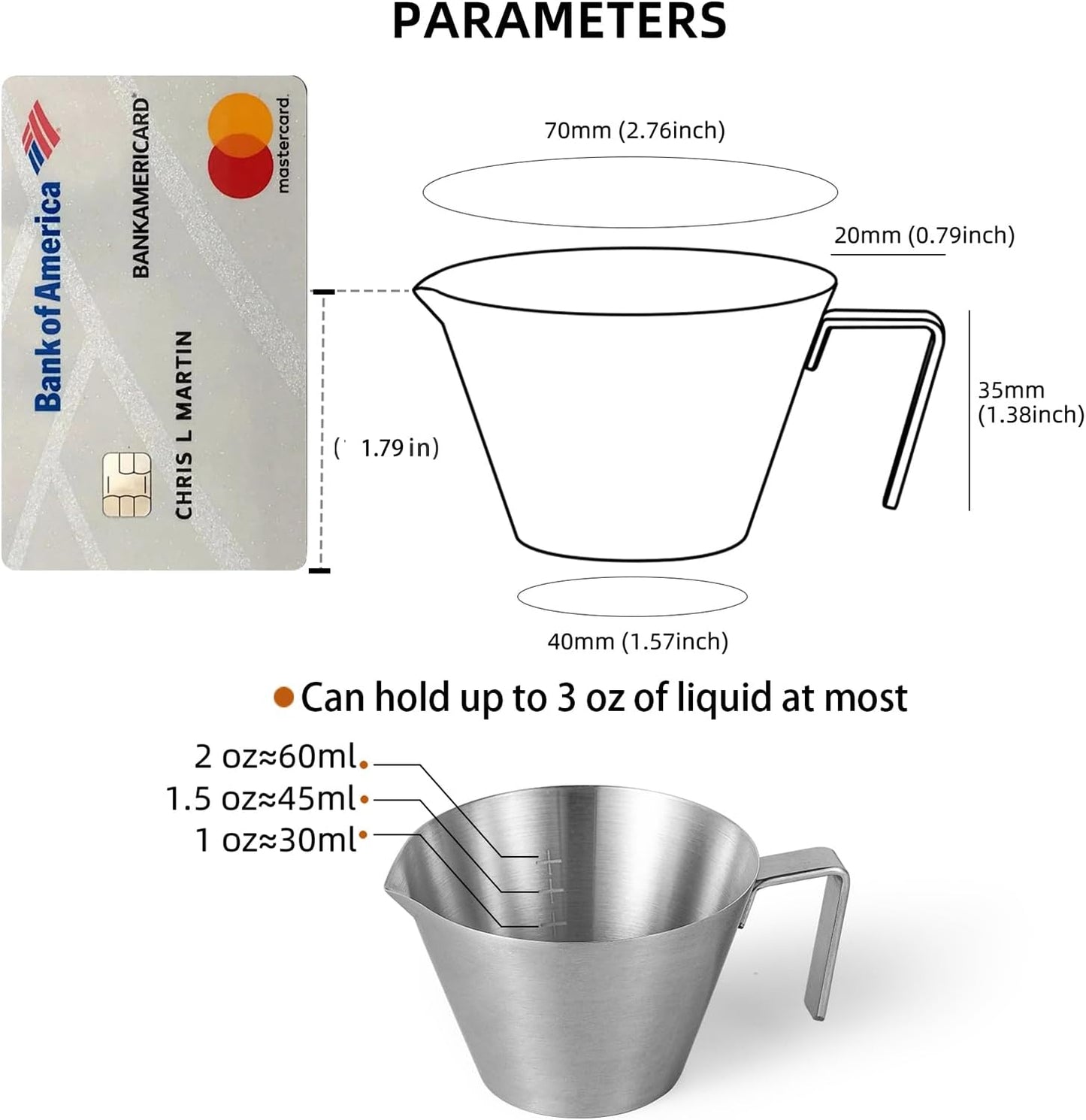 MHW-3BOMBER Espresso Shot Cups with Handle Espresso Measuring Cup Dishwasher Safe 4Pcs Stainless Steel Pouring Cup for Tomato Sauce|Steak Sauce|Dessert|Beverage (Matte Glossy) G7000-OS