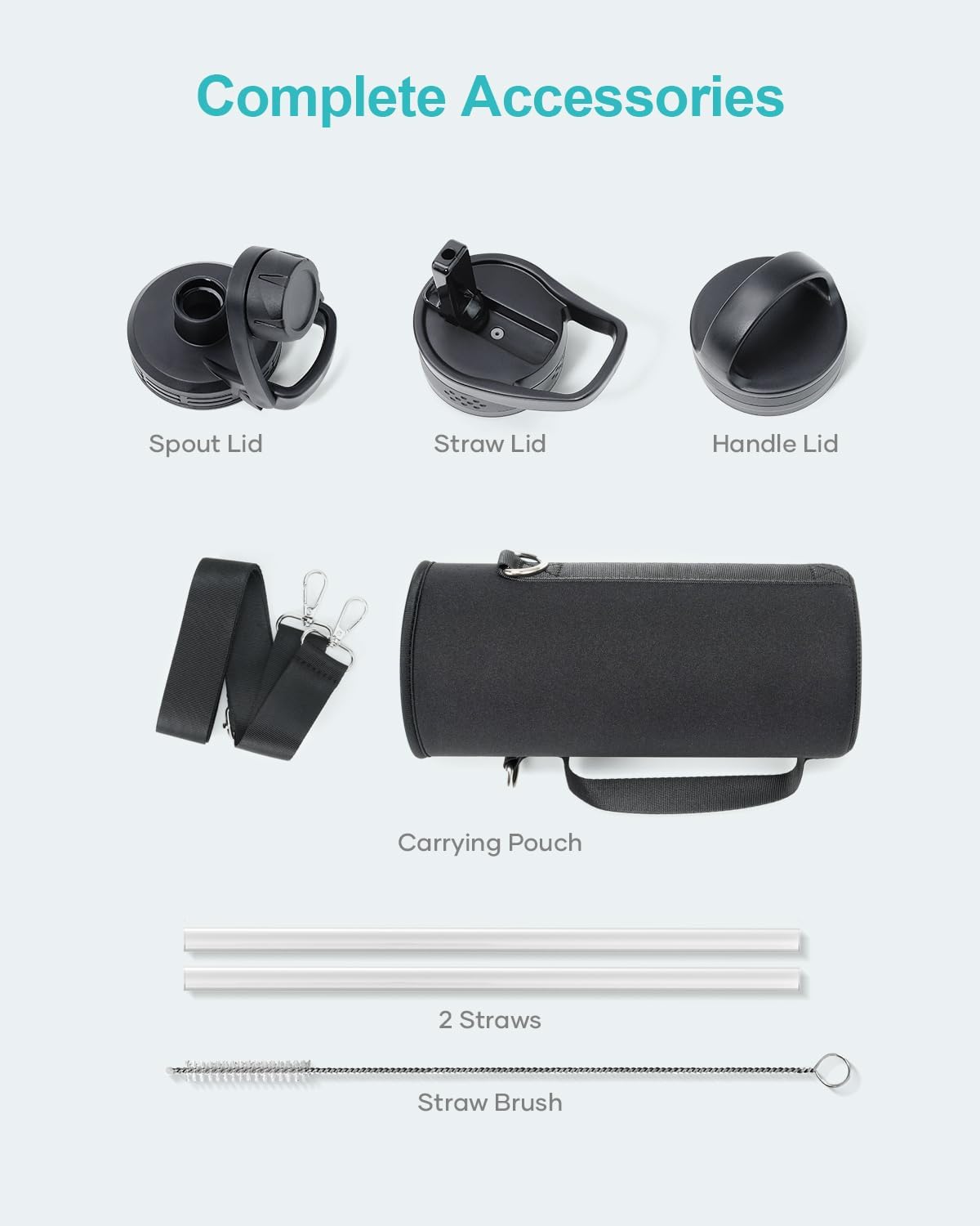 BUZIO 40 oz Water Bottle Insulated with Straw & 3 lid and Carrying Pouch, Leak Proof Anti-Slip Stainless Steel Water Flask Jug, Cold for 48 Hrs Double Vacuum Thermo Canteen, BPA-Free, Starry Indigo