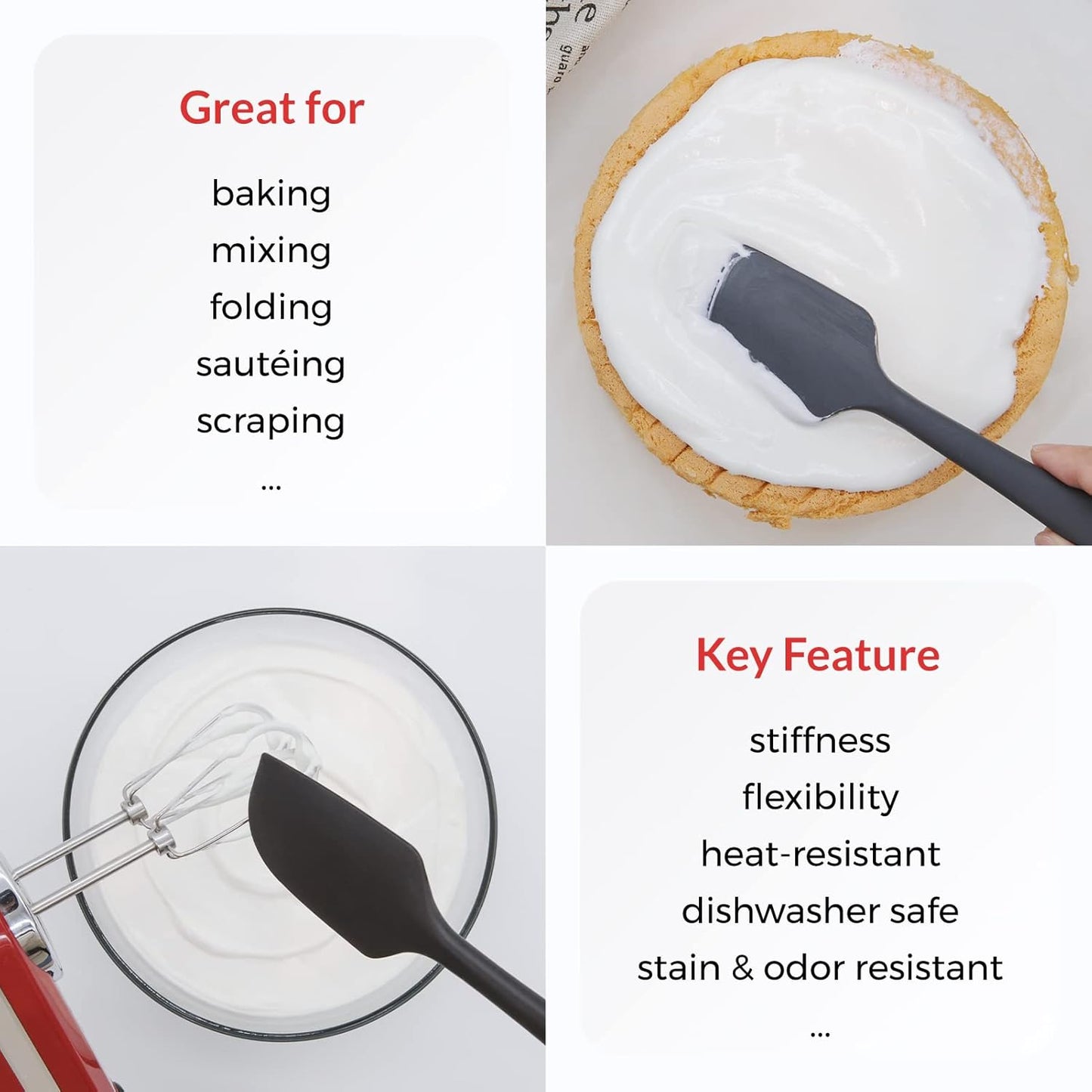 Elihome Chef Series 3 Piece Silicone Spatula Set - 600°F Heat Resistant Non Stick Rubber Kitchen Scraper Spatulas for Cooking, Baking, and Mixing – BPA Free and LFGB Certified Silicone (Grey)