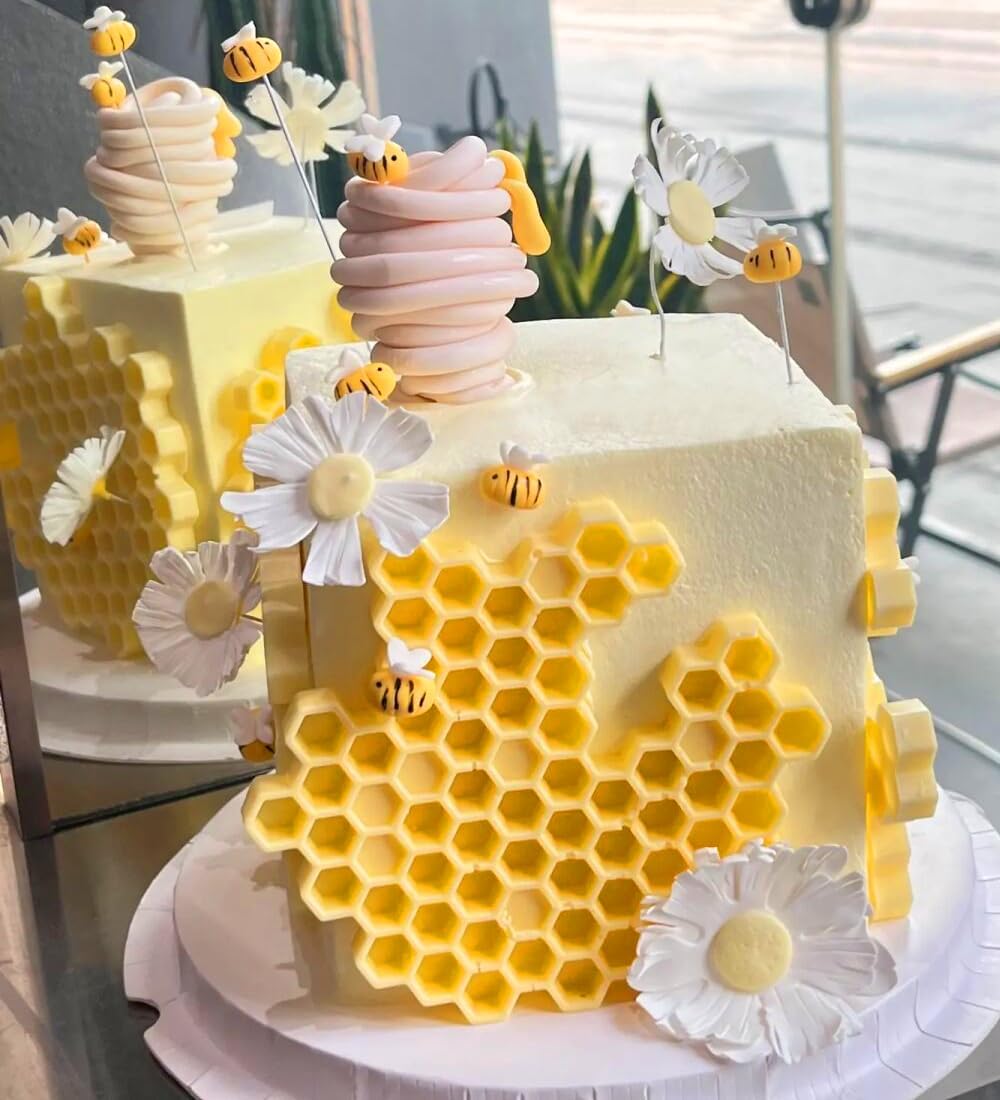 Embossing Lace Fondant Mold, Honeycomb Bee Silicone Moldsand Bee Lace Fondant Molds for Cupcake Cake Decorating Sugar Chocolate Candy Baking Mold