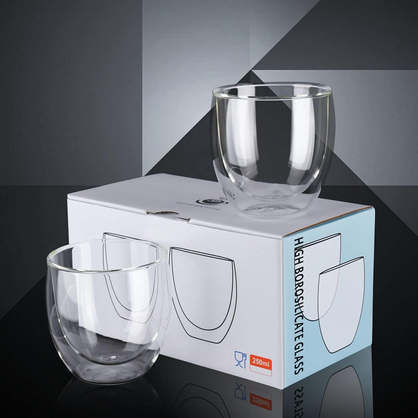 8oz Glass Coffee Mugs Set of 2, Double Walled Espresso Cups for Latte Cappuccino Cocoa Milk Cafe Juice, Clear Glass Tea Cup Set Glassware Gift for Christmas Birthday