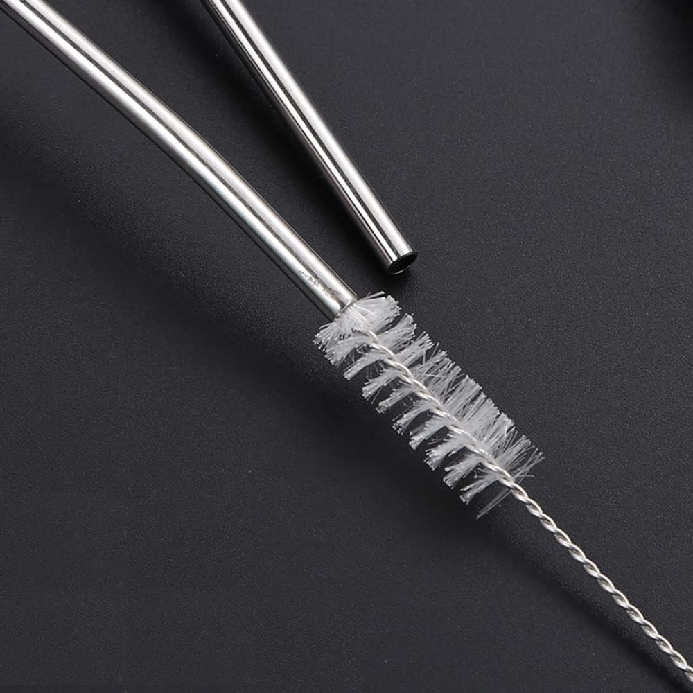 Reusable Stainless Steel Long Handle Straws Spoon, 6 Pieces 8.6", with 1 Cleaning Brushes (flower)