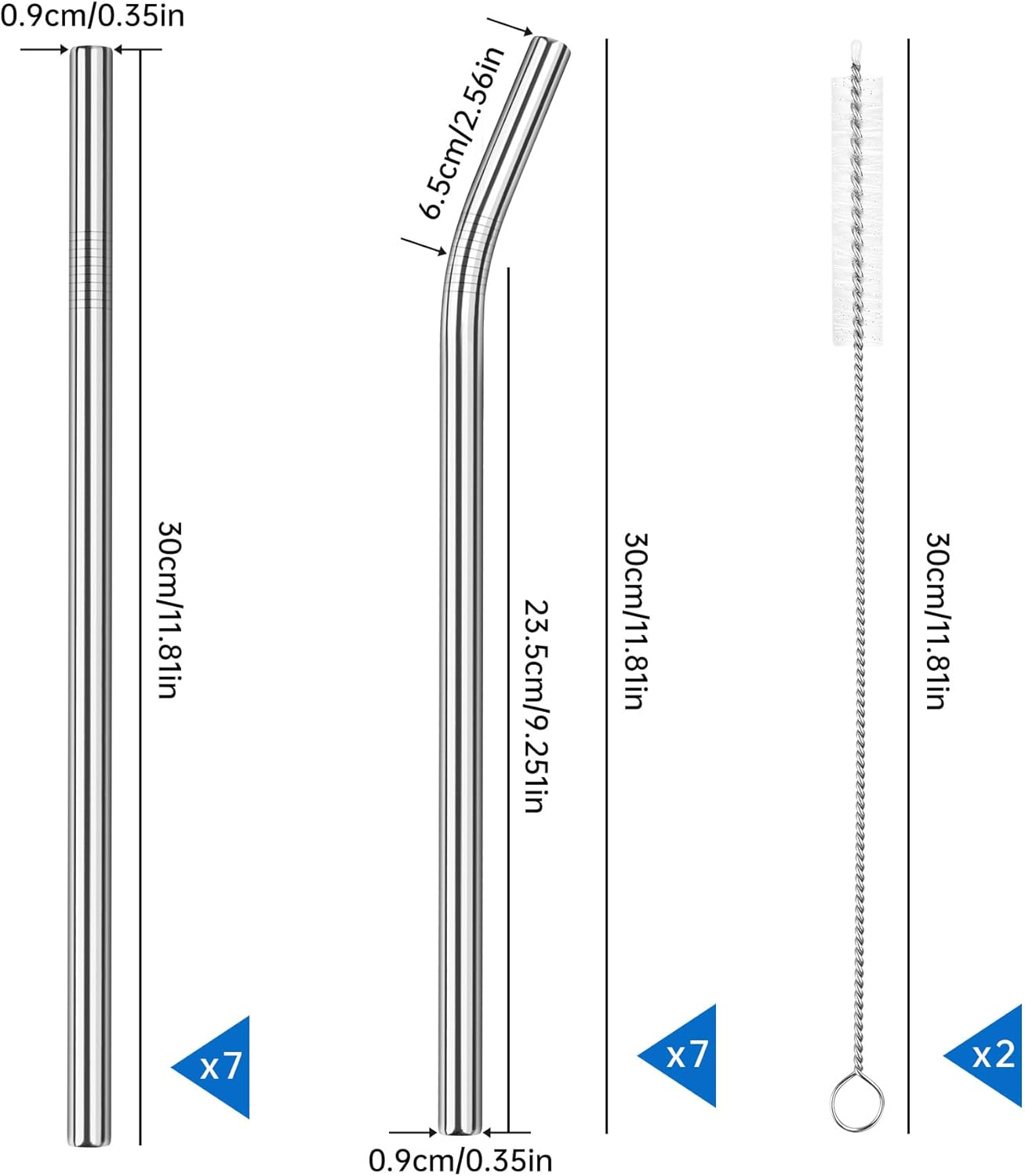 Tomorotec 40oz Straws, 14PCS Stainless Steel Replacement Straws for Stanley 40oz Adventure Quencher Travel Tumblers with Cleaning Brushes 2PCS, Food-Grade, Dishwasher Safe for Smoothies (Silver)