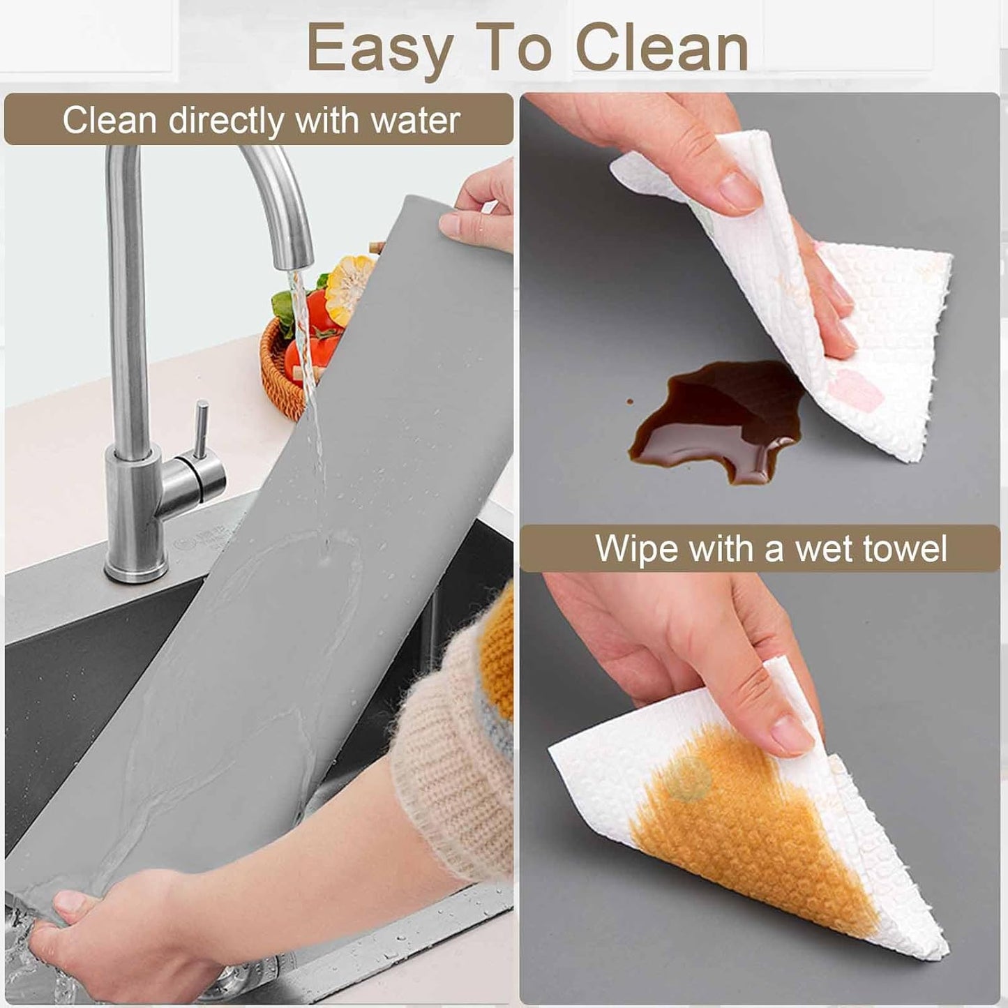 2 Pack 23.62"x15.74"(60cmx40cm) Silicone Kitchen Counter Mats, Heat Resistant Mat, Non-Slip Countertop Protector, Waterproof Nonstick Multipurpose Mat, Semitransparent