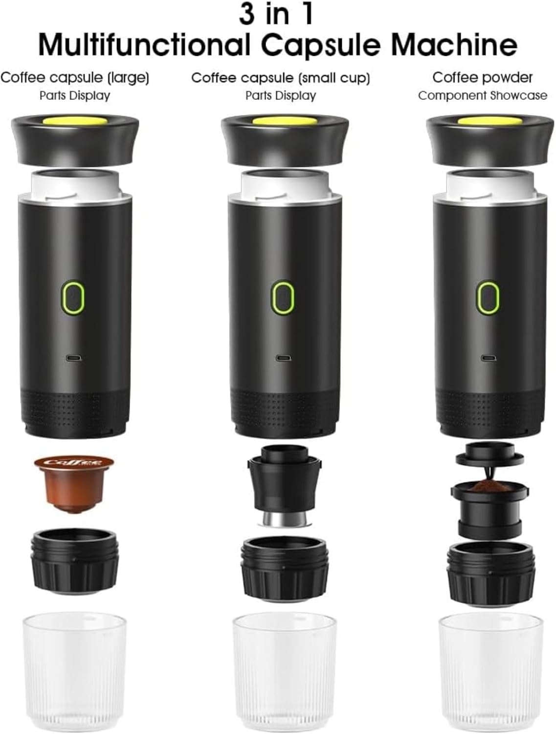 Esprova Portable Espresso Machine, Portable Electric Coffee Maker for Travel Camping, 3-in-1 Self-Heating Espresso Maker, Compatible with Ground Coffee and Capsules, Compact Lightweight (Green)