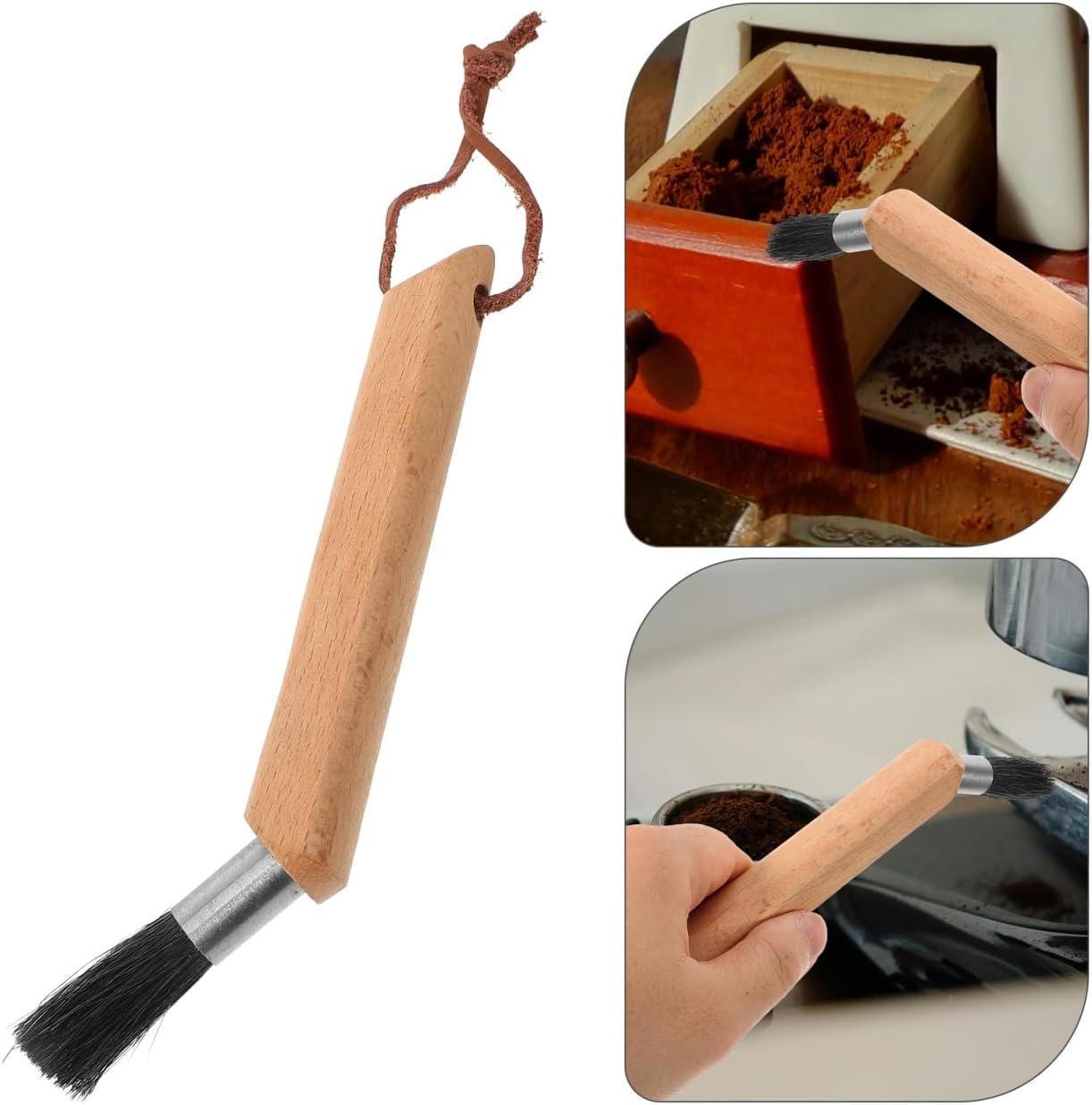 ARTIBETTER Coffee Machine Cleaning Brush Espresso Grinder Cleaner with Bent Handle Beech Wood and Boar Bristle for Precise Coffee Powder Removal