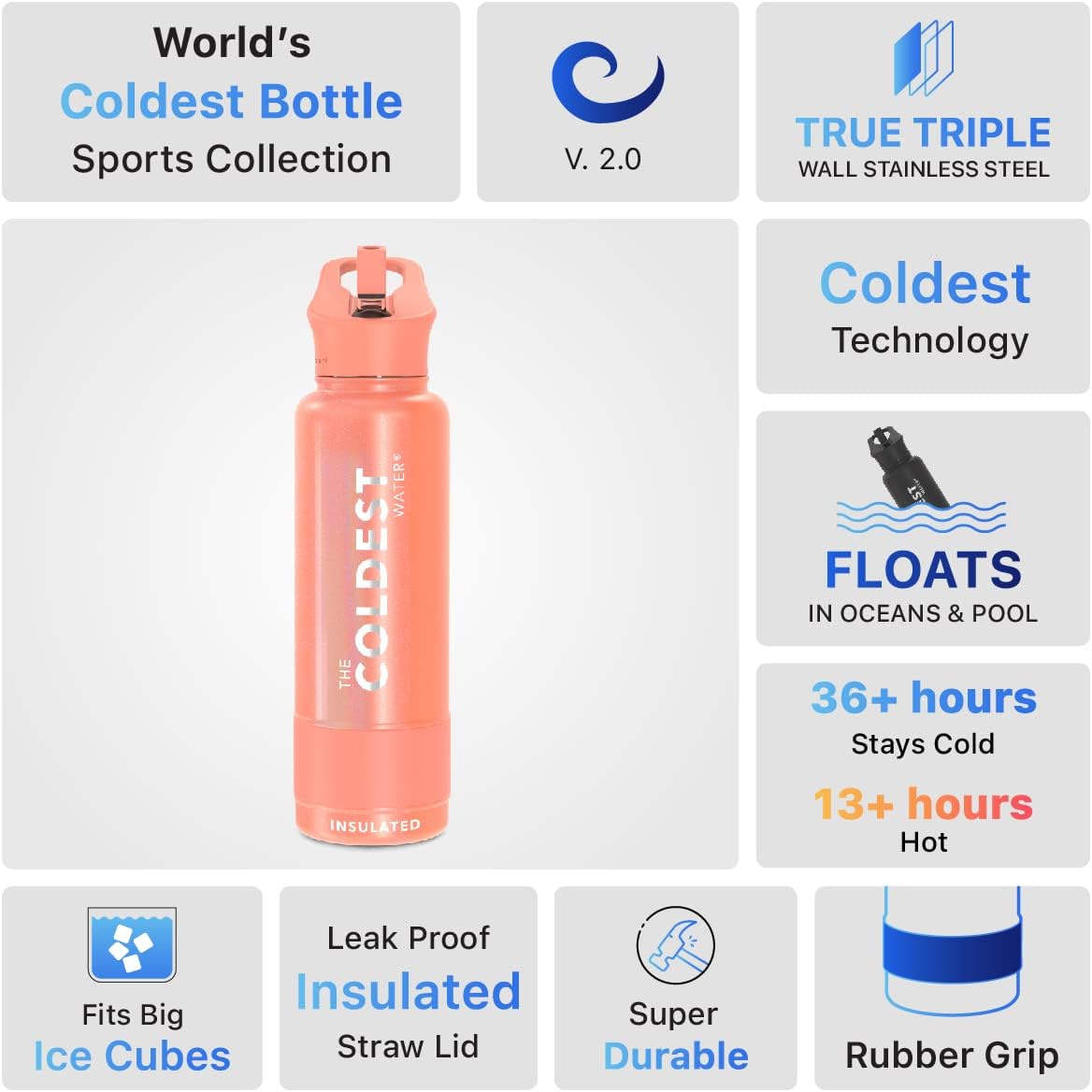 Coldest Insulated Water Bottle with Straw Lid - Stainless Steel Metal Insulated Bottle for Men & Women (Pink Froze Glitter, 40 oz)