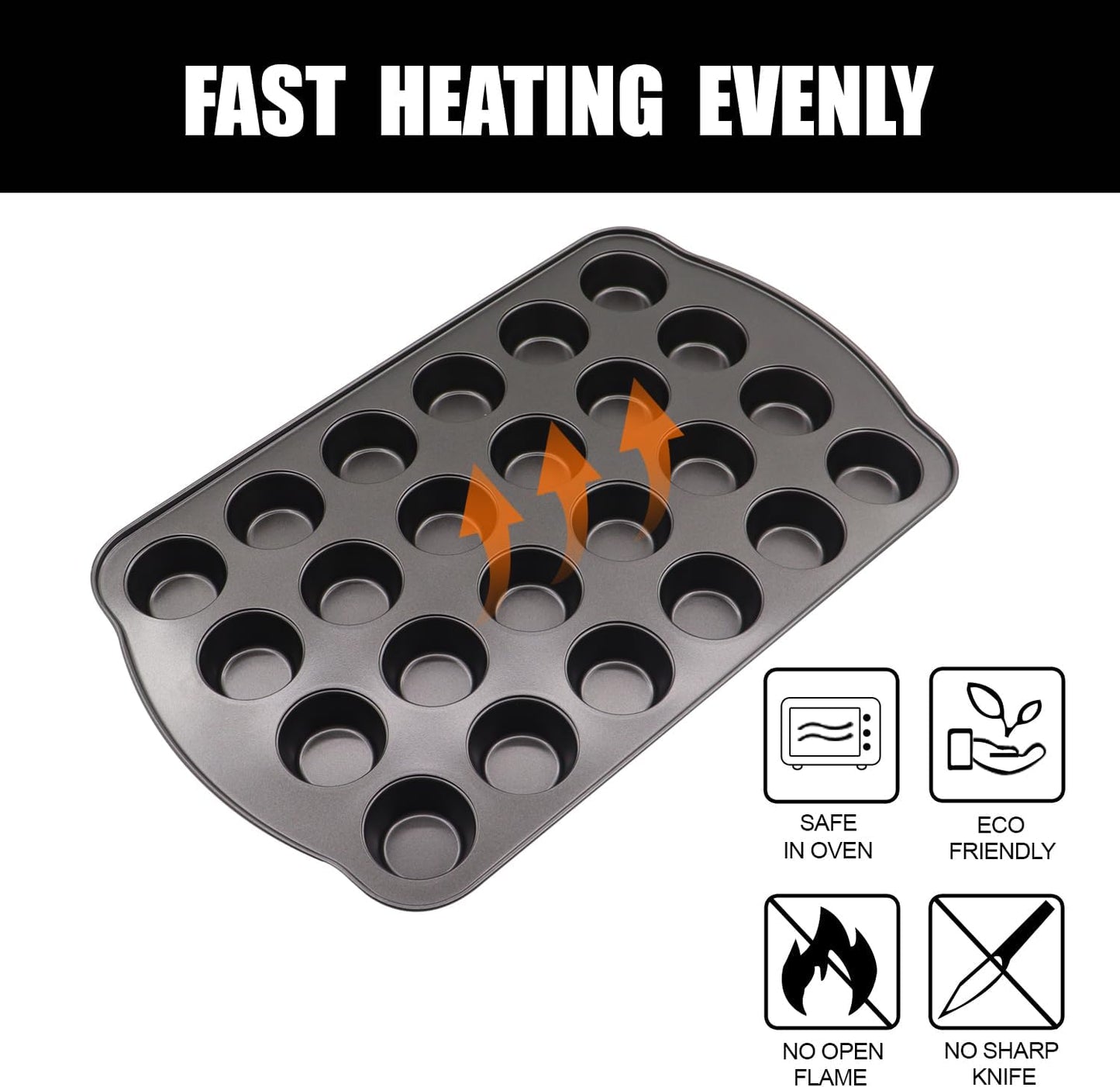 12+24 Muffin Pan Set (2 Pack) - Nonstick Cupcake Tins Dark Gray | Heavy Duty Carbon Steel, Rustproof, Oven Safe Baking Gift