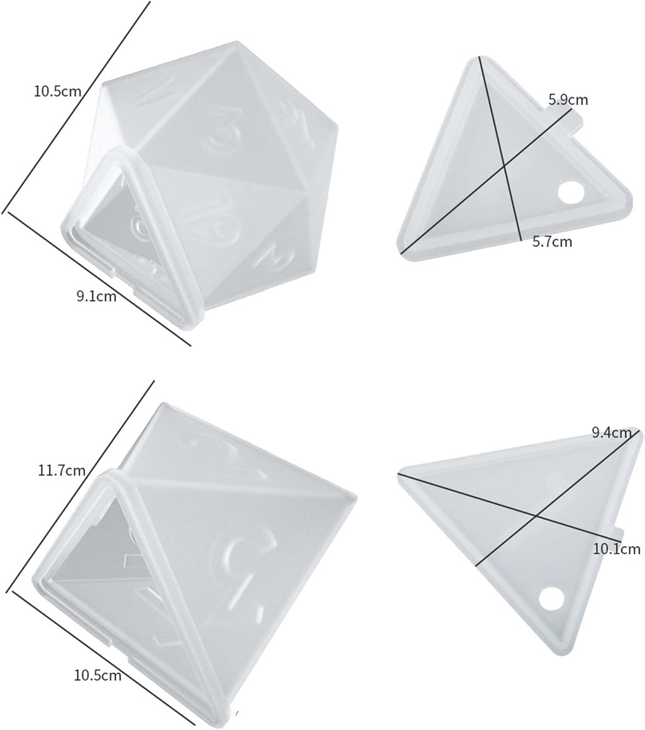 4 Pack Resin Mold Set - 4 Inch Dice, Triangle, Pentagon, 3D Candle & Chocolate Mold for Resin Candle & Soap Making