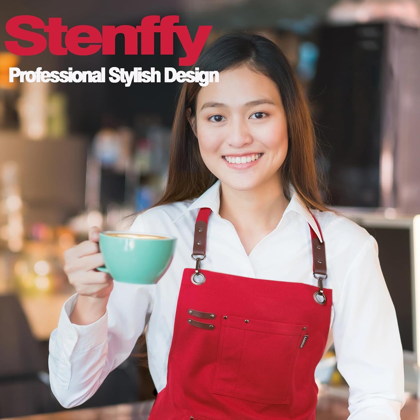 Kitchen Apron, Work Apron, Canvas, Multiple Pockets, Gardening, Painting, BBQ, Artist, Carpenter, Sizes M to XXL, Red