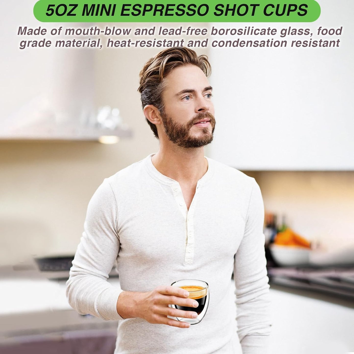 Espresso Cups Set of 4, 5 OZ Expresso Shots Glass Cup, Double Walled Glass Coffee Mugs, Espresso Machine Accessories,Insulated Clear Espresso Shot Glasses Cups,Water Won't Enter Between Double Walls