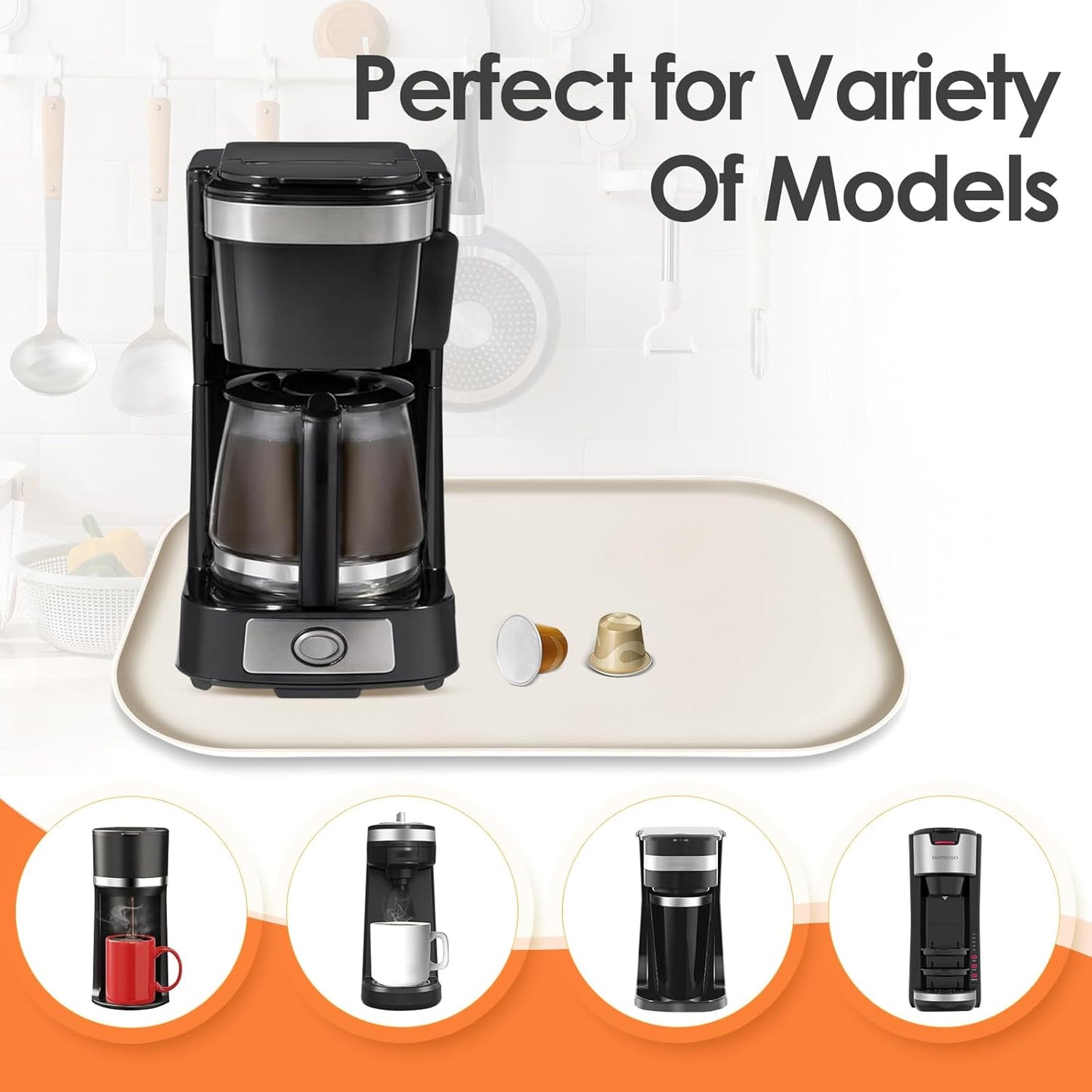 Silicone Coffee Maker Mat with Lip, 17.4'' x 10.6'' Heavy Duty Coffee Maker Mat for Countertops, Coffee Tray Fit Under Coffee Machine Appliance Automatic Machines Espresso Accessory, Cream White