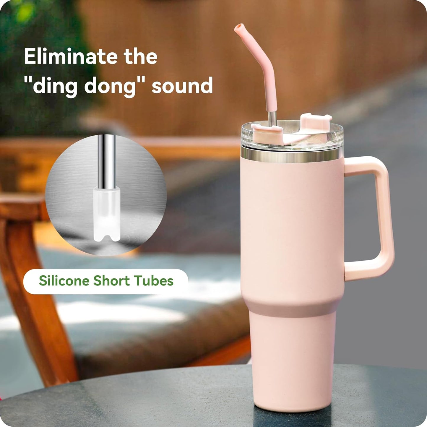 Snowfall Metal Straw Reusable for Stanley 30 OZ, 2 Pcs Reusable Long Stainless Steel Drinking Straws with Silicone Tip, 1 Straw Brush, BPA Free (Light Pink)