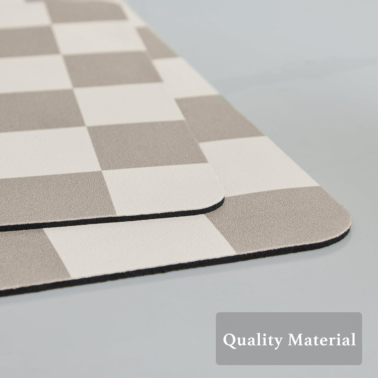 Checkered Dish Drying Mat for Kitchen Counter, Coffee Bar Station Accessories, Retro Cute Aesthetic Modern Absorbent Drainer Mat Kitchen Drying Mat Easy Clean, Khaki 16" x 24"