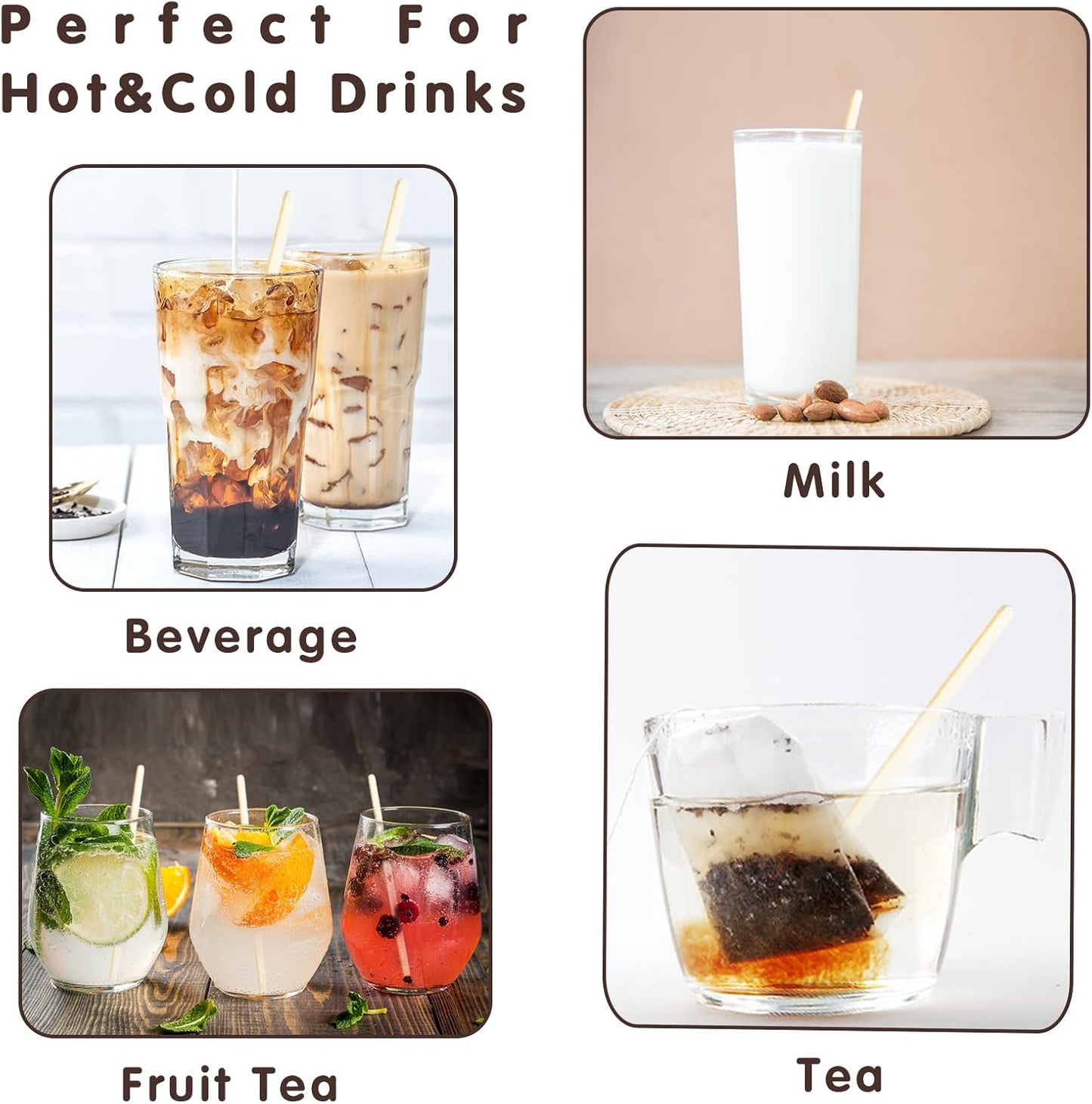 Bamboo Coffee Stirrers Individually Wrapped 100 Count – Coffee Stir Sticks 7 inch Coffee Bar Disposable individually wrapped coffee stirrers for Coffee and Cocktail