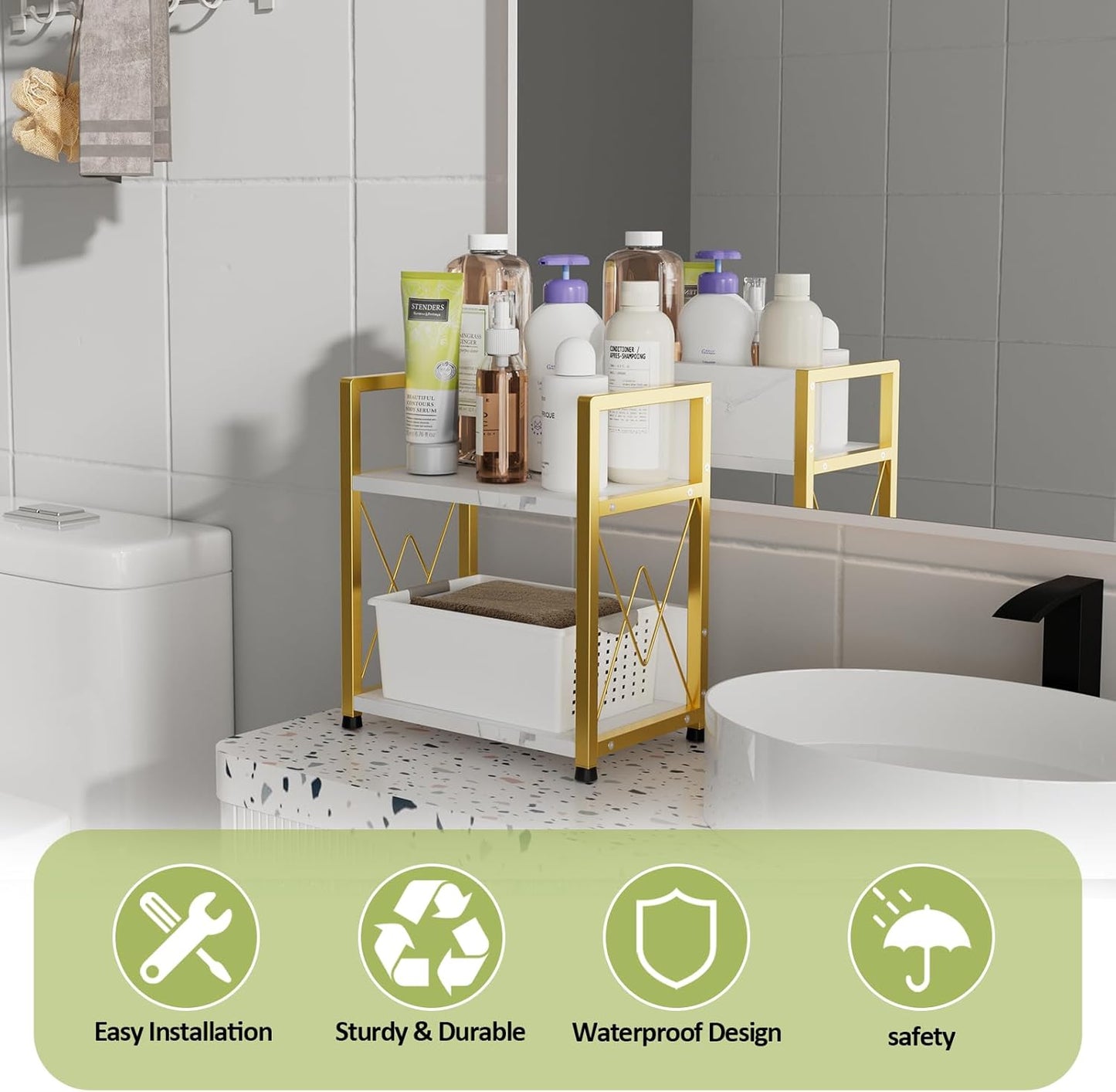 Aduanbang Coffee Bar Accessories Organizer, 2 Tier Wooden Kitchen Counter Shelf, Coffee Organizer Station for Countertop, Condiment Rack for Mugs, Cups, Cream, Syrup