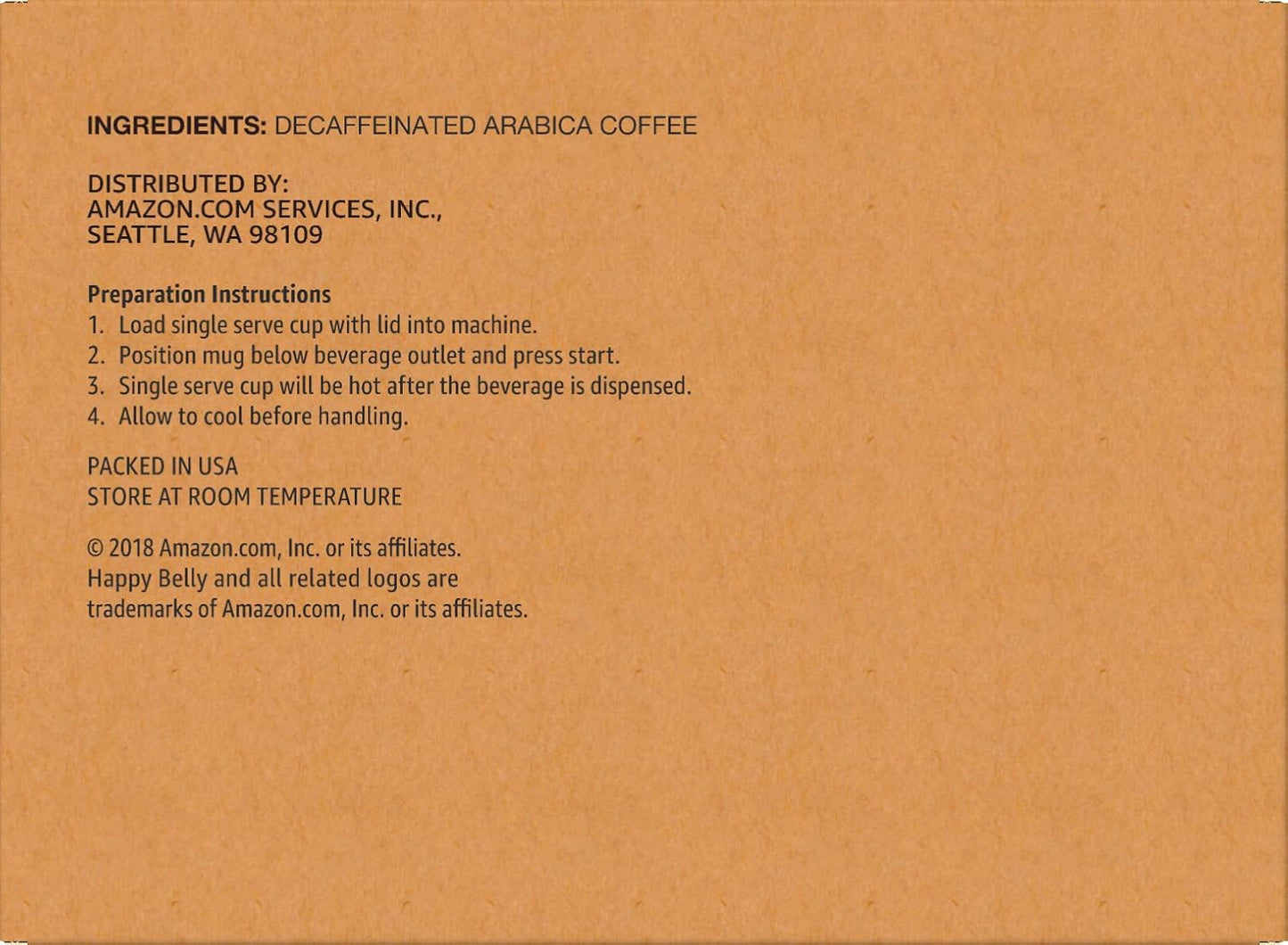 Amazon Brand - Happy Belly Decaf Light Roast Coffee Pods, Breakfast Blend, Compatible with Keurig 2.0 K-Cup Brewers, 100 Count